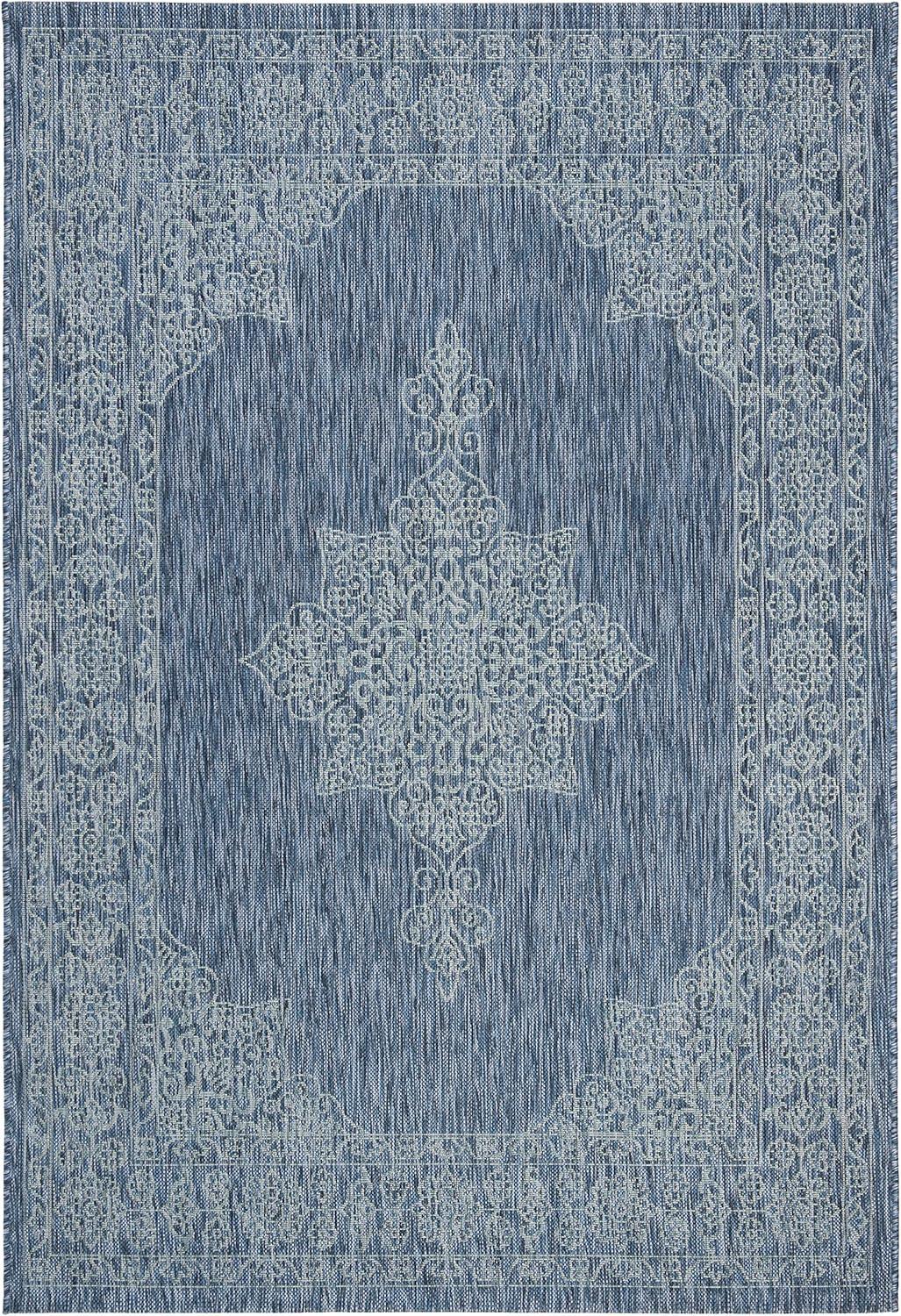 Courtyard CY8232 Power Loomed Indoor/Outdoor Area Rug - Navy/Ivory - 4'x5'7" - Safavieh.
