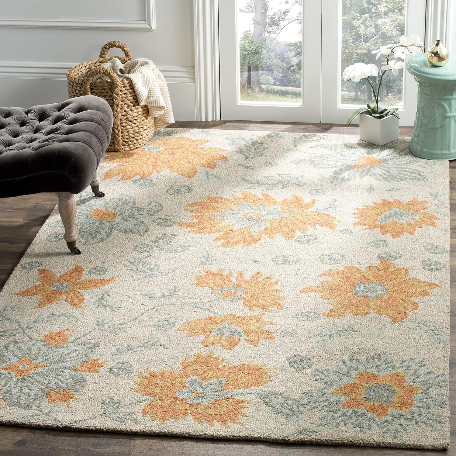 SAFAVIEH Blossom Rana Floral Flowers Wool Area Rug, Ivory/Multi, 4' x 6'
