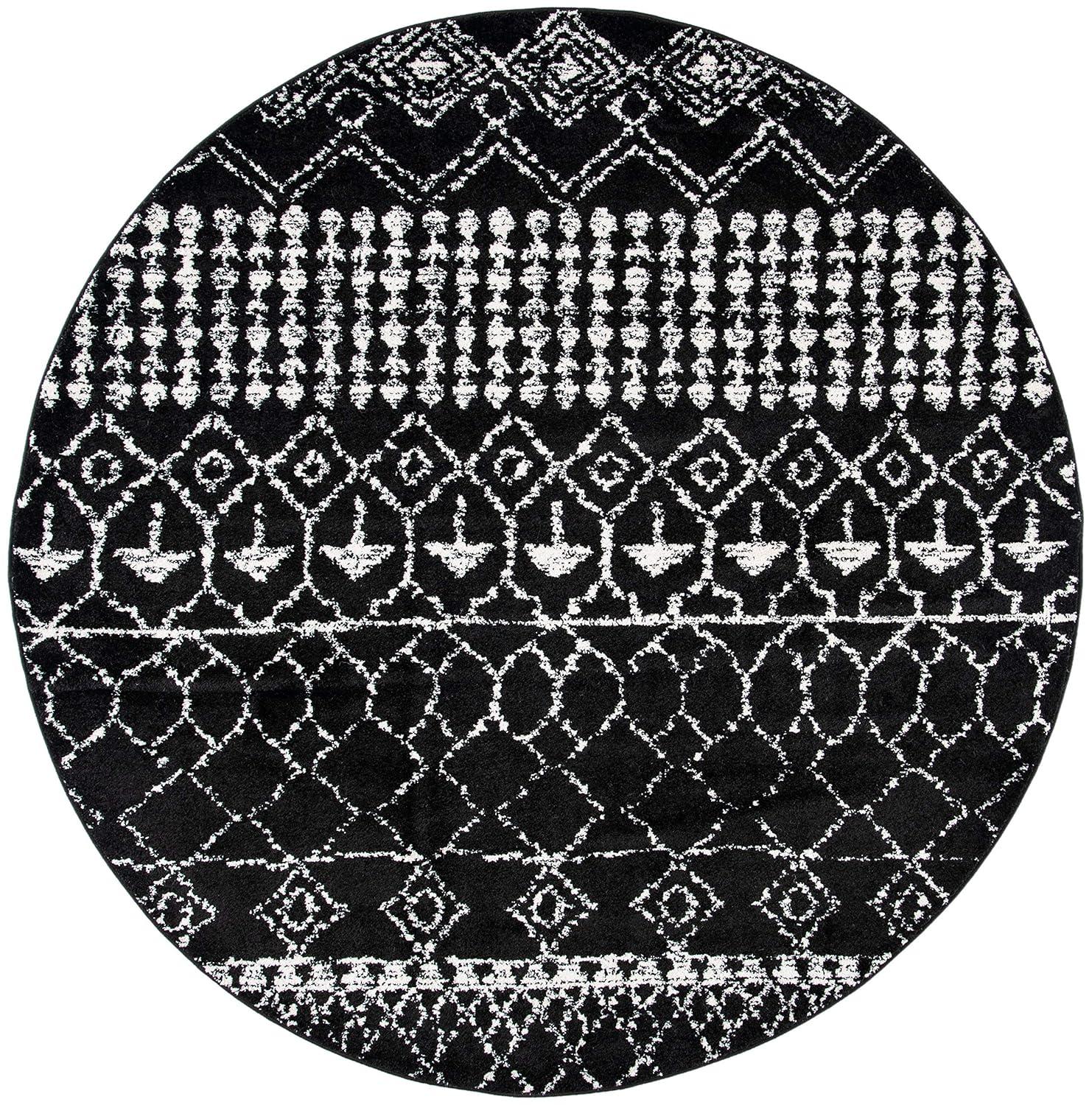 Tulum TUL229 Power Loomed Area Rug - Black/Ivory - 3' round - Safavieh.