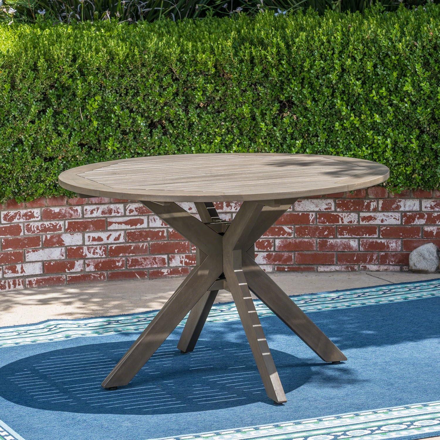 Gray 5-Piece Acacia Wood and Wicker Outdoor Dining Set