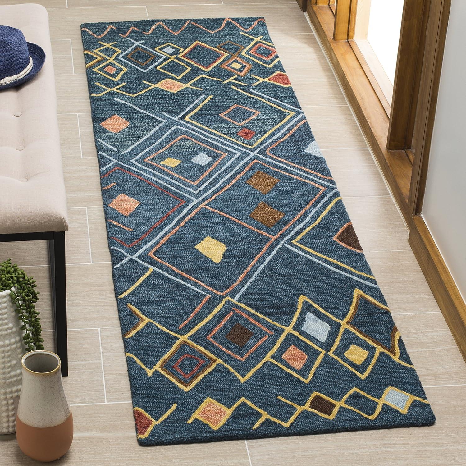 Suzani SZN314 Hand Hooked Indoor Area Rug - Dark Blue/Multi - 8'x10' - Safavieh