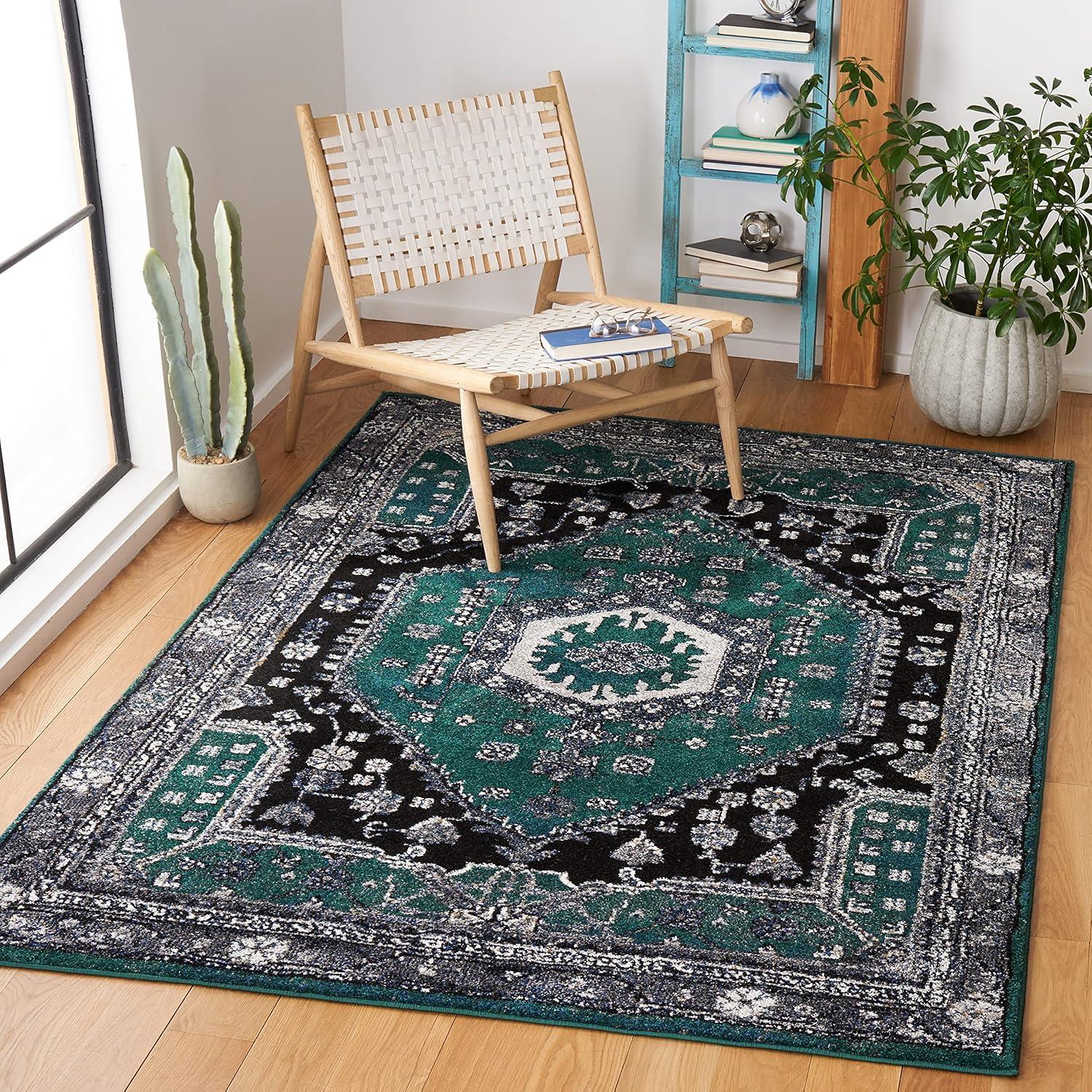 Vintage Hamadan VTH204 Power Loomed Indoor Area Rug - Green/Black - 5'3"x7'6" - Safavieh