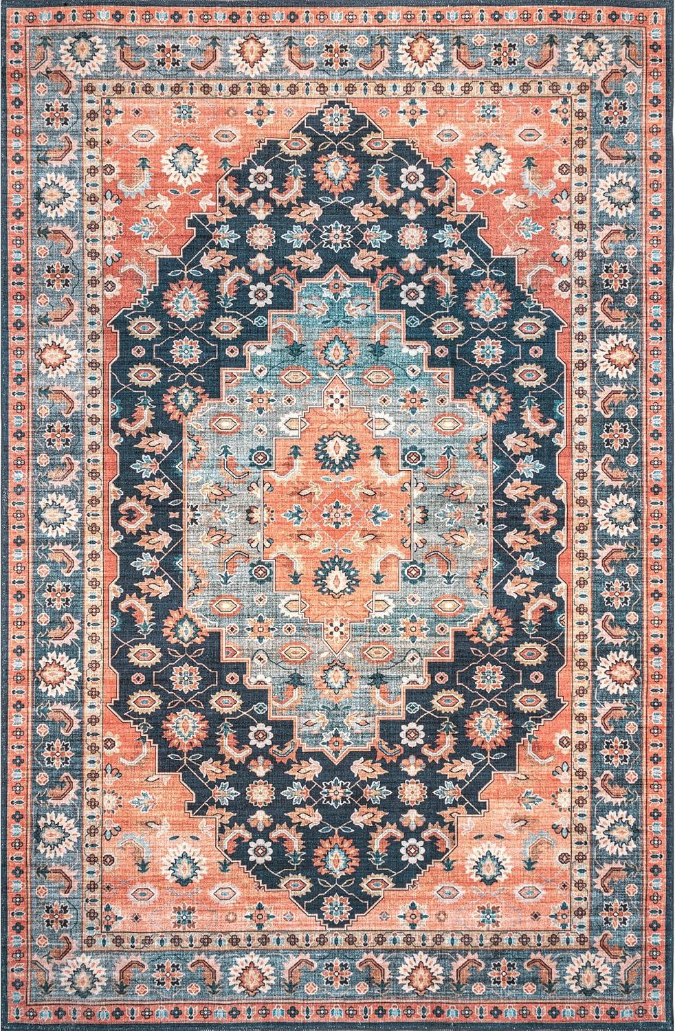 Nuloom Francis Persian Medallion Pet Friendly Machine Washable Area Rug, 4' x 6', Blue