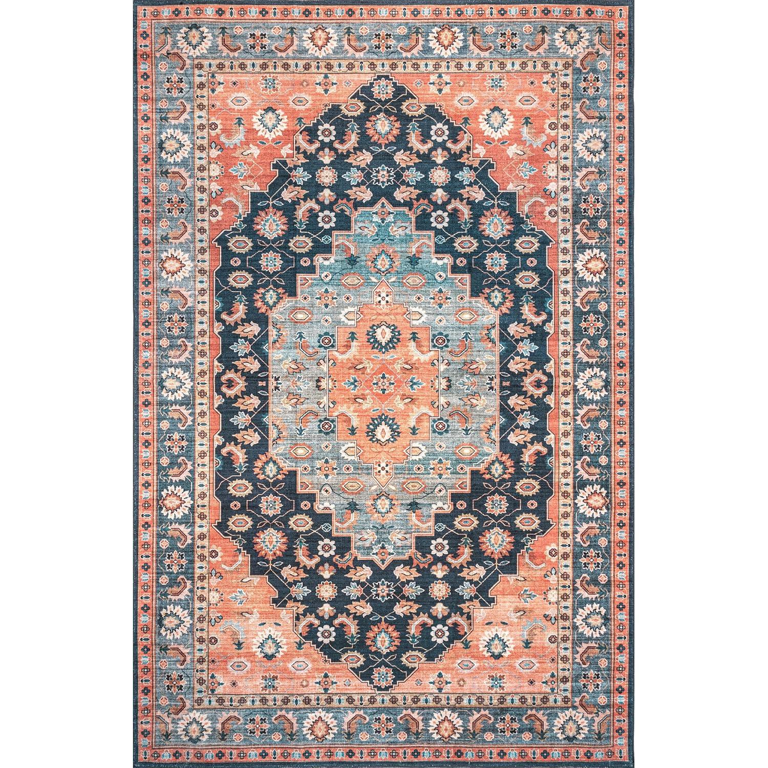Nuloom Francis Persian Medallion Pet Friendly Machine Washable Area Rug, 4' x 6', Blue