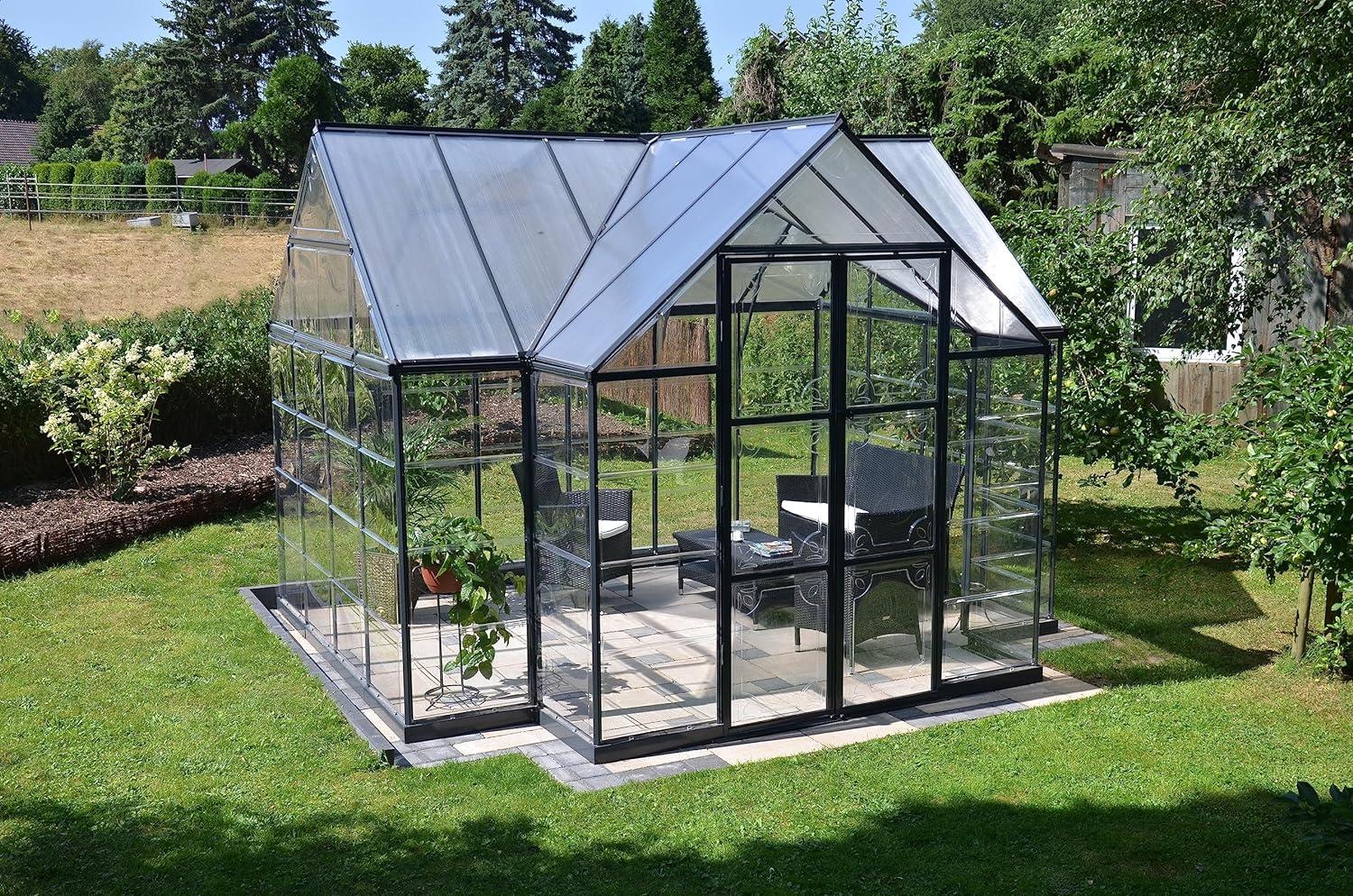 Palram - Canopia Four Season Chalet - 12' x 10' - Walk-In Hobby Greenhouse - Charcoal Gray - with 2 Roof Vents