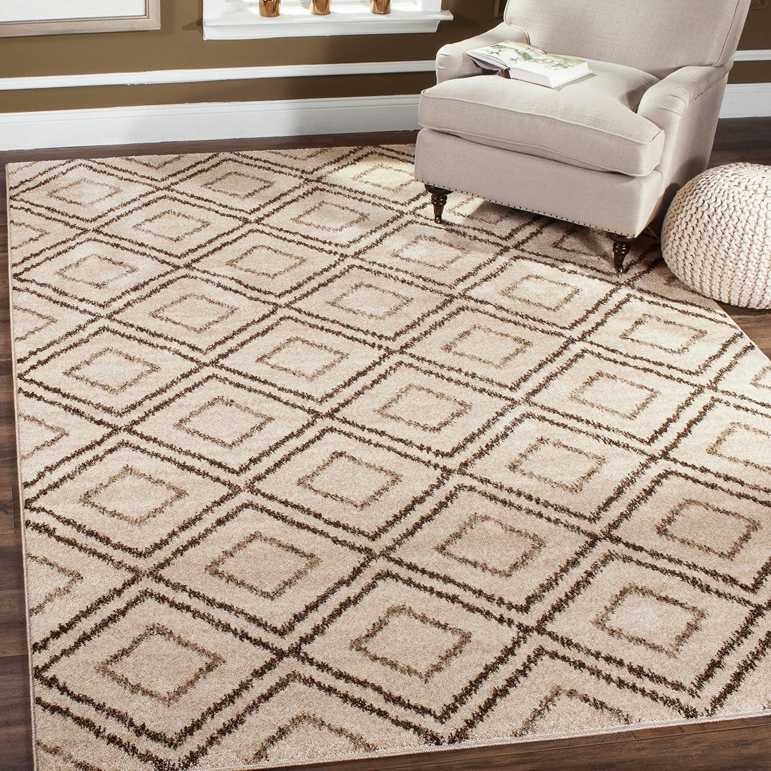 SAFAVIEH Tunisia Mandy Geometric Diamonds Area Rug, Anthracite/Cream, 8' x 10'