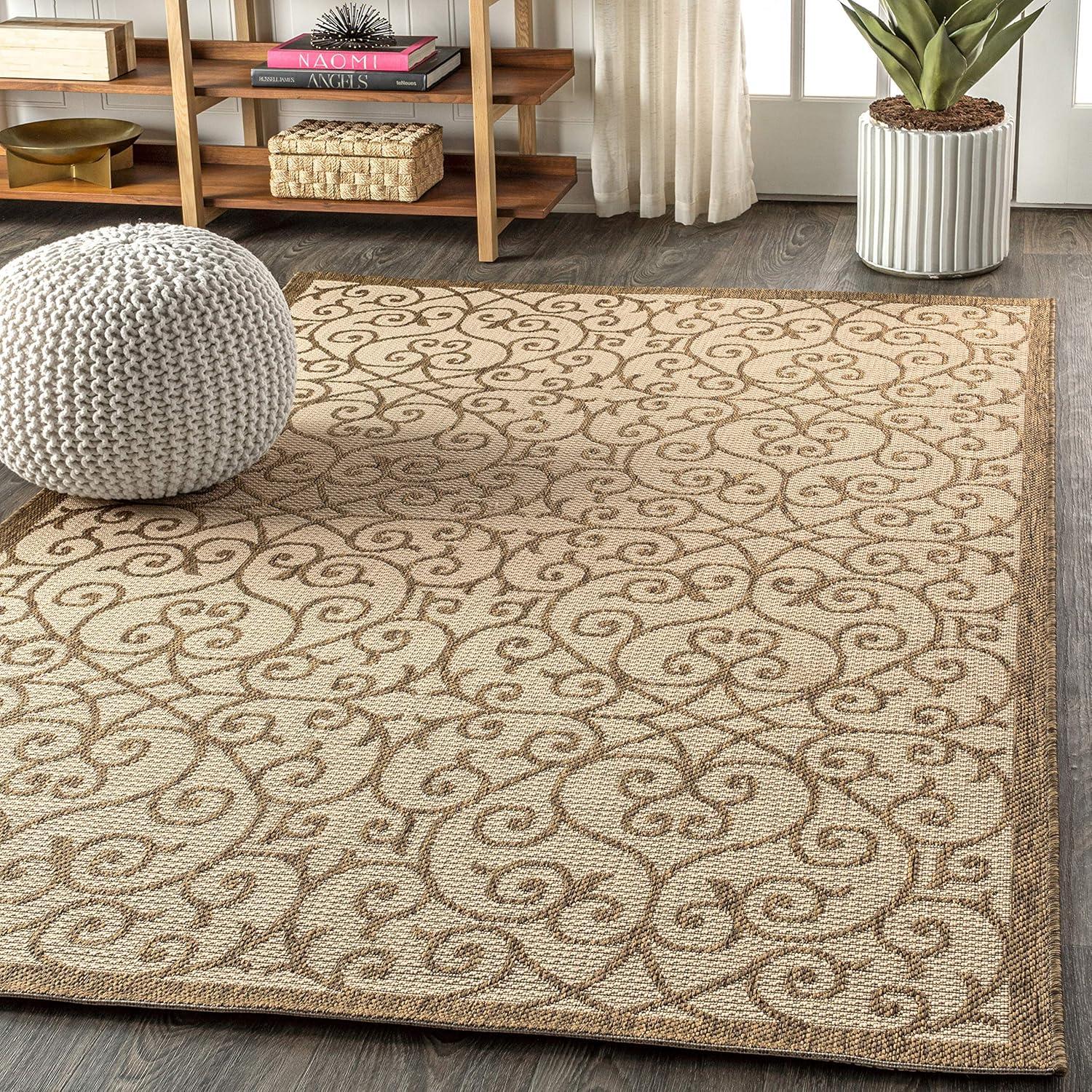 8'x10' Madrid Vintage Filigree Textured Weave Indoor/Outdoor Area Rug, Beige/Brown - JONATHAN Y