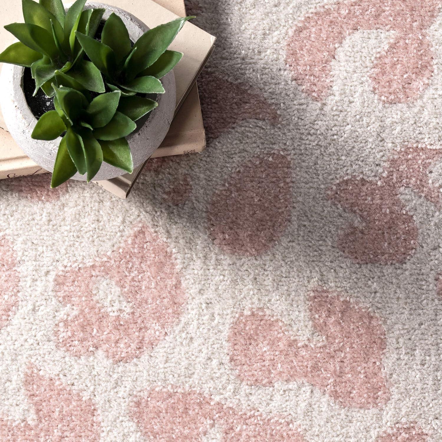 Reversible Baby Pink Leopard Print Synthetic Rug, 5' x 7'