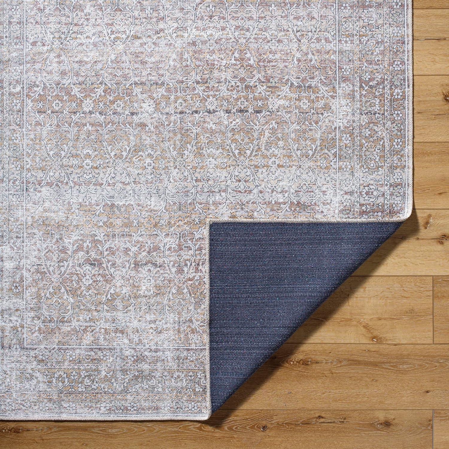 Taupe and Cream Rectangular Washable Synthetic Area Rug