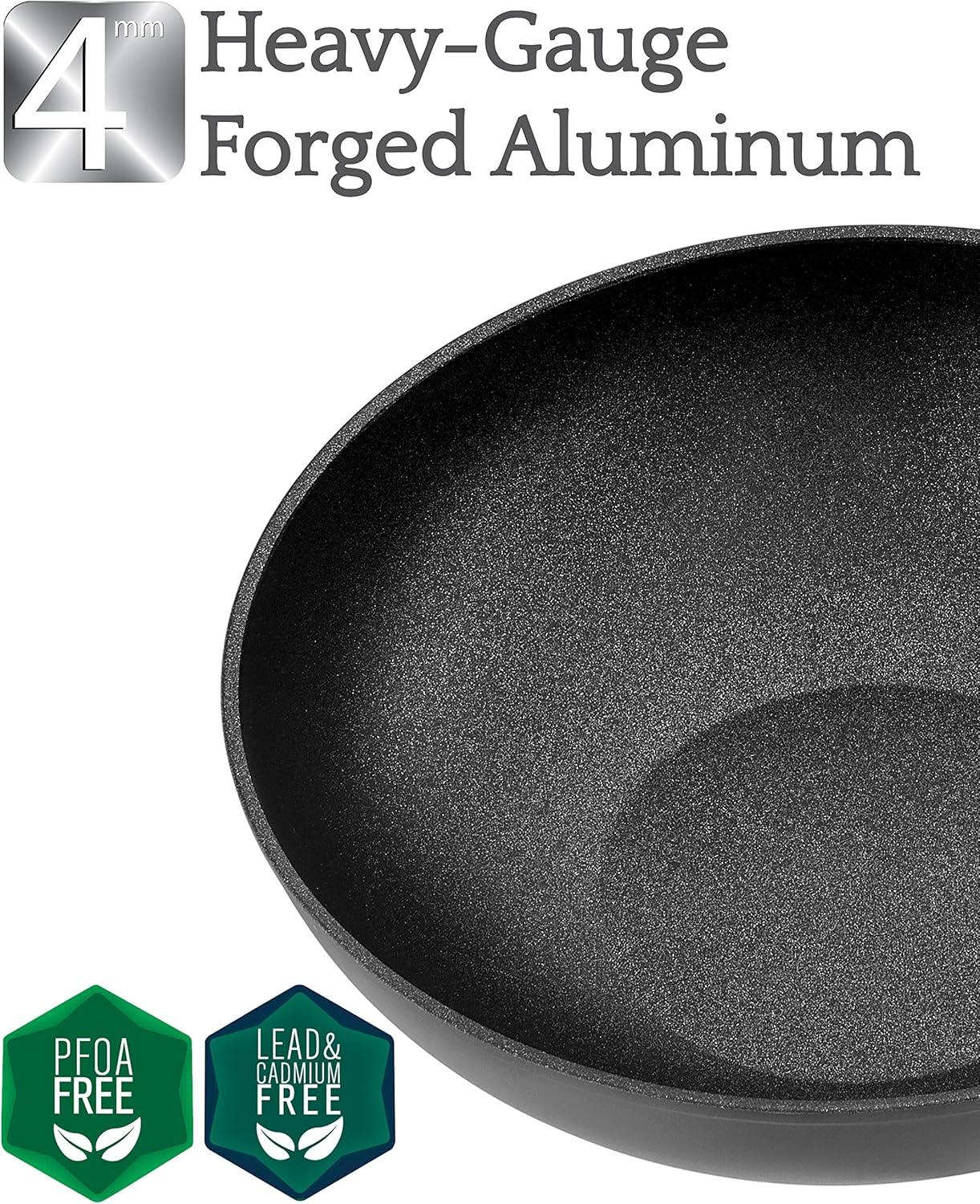 Titanium Nonstick 11 Inch Wok and Stir Fry Pan with Glass Lid Forged Aluminum with PFOA Free Scratch Resistant (Gray)