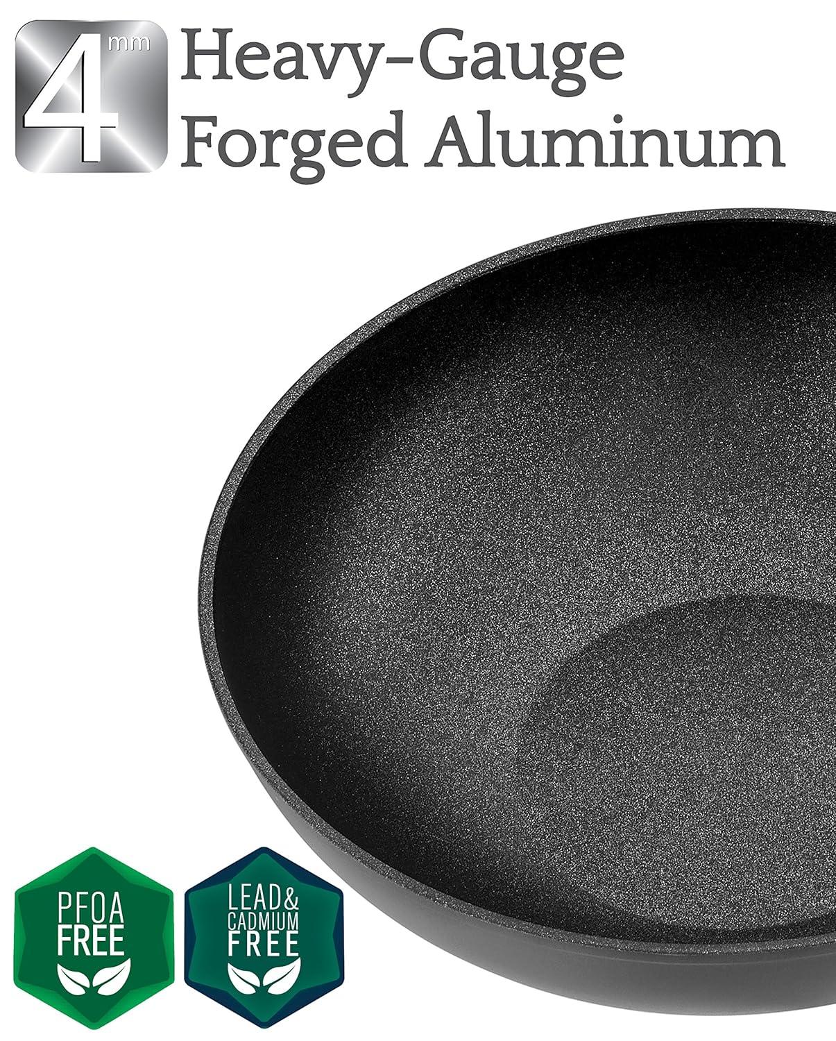 Titanium Nonstick 11 Inch Wok and Stir Fry Pan with Glass Lid Forged Aluminum with PFOA Free Scratch Resistant (Gray)