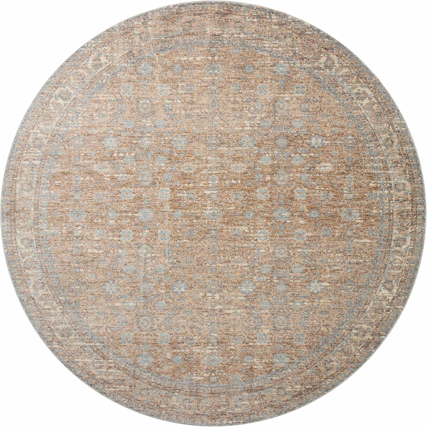 Angela Rose Traditional Sand/Sky 5'3" Round Synthetic Area Rug