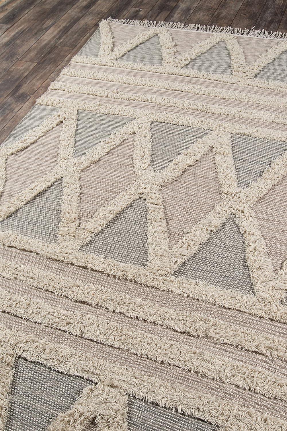 Beige Geometric Flat Woven Wool Area Rug 8' x 10'