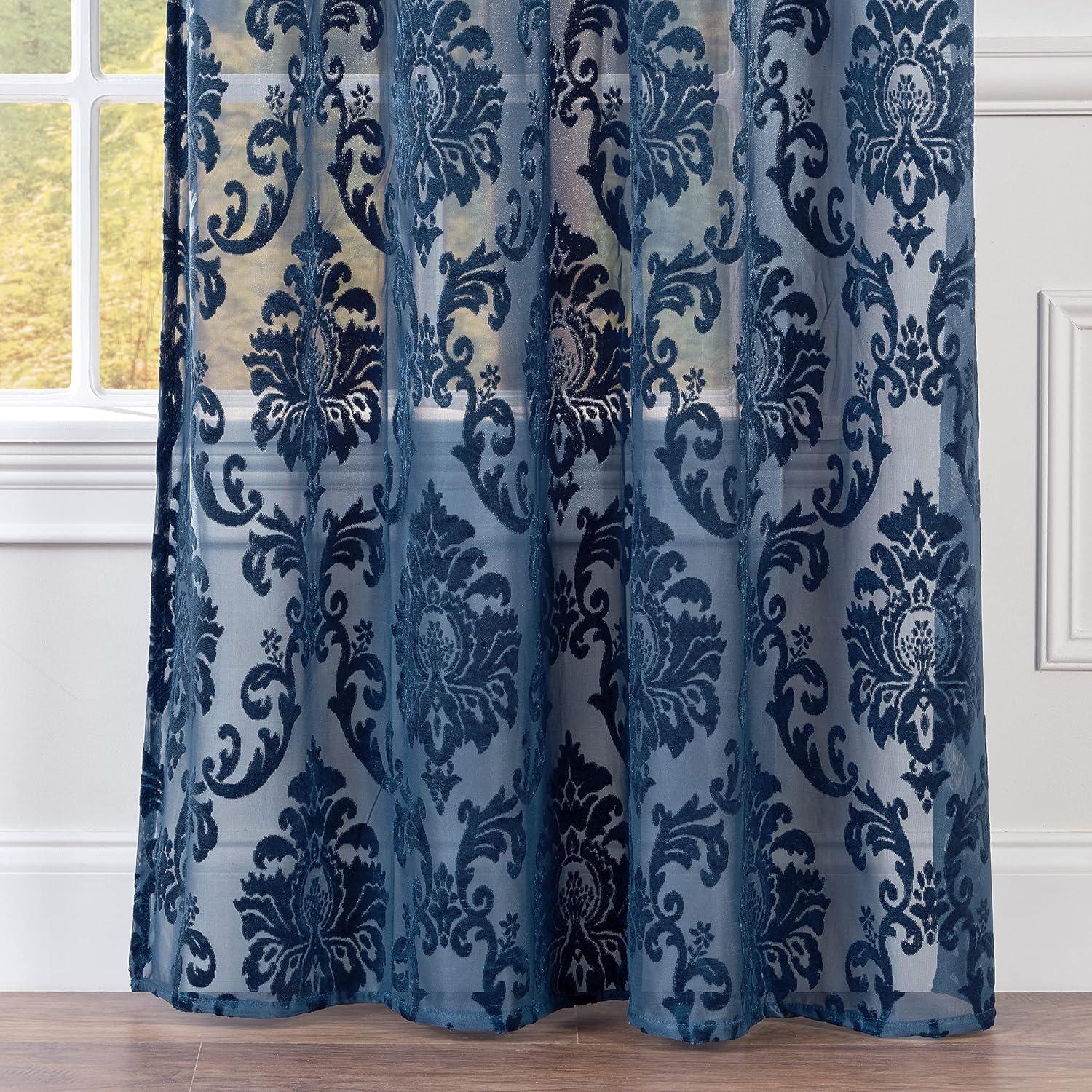 Chanasya 2pk Devore Damask Sheer Grommet Window Curtain Panels - Set of 2 - 52 x 108 Inches Long - Blue