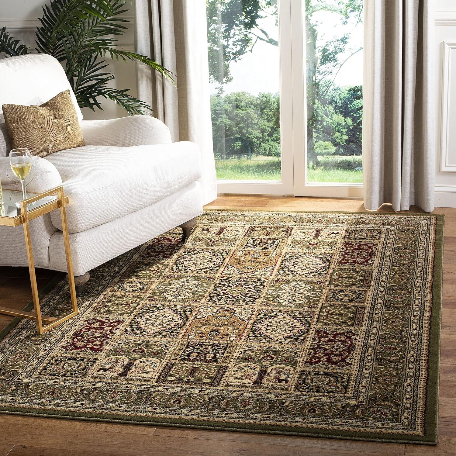 Elegant Square 8' Multi-Green Traditional Area Rug