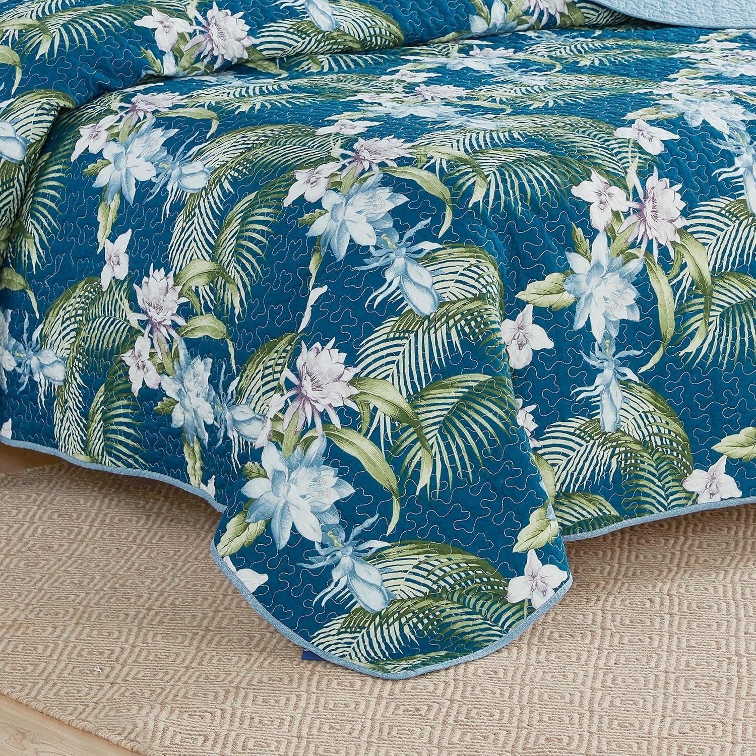 Tommy Bahama Southern Breeze Blue Cotton Reversible Quilt Set