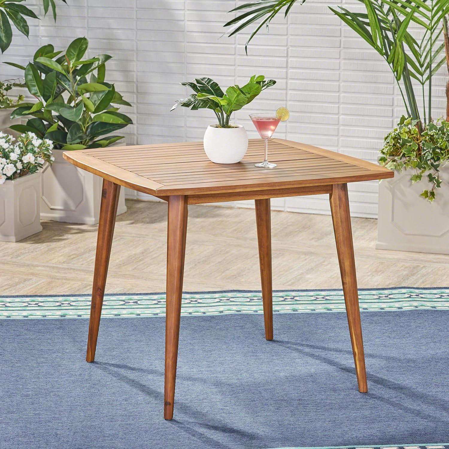 GDF Studio Ivan Outdoor Acacia Wood Square Dining Table Teak, 4 Person