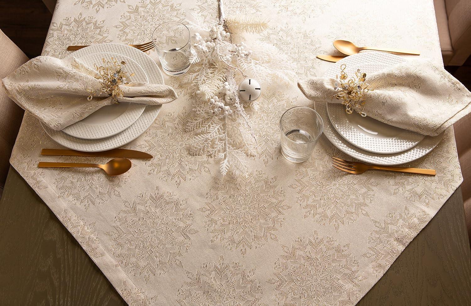 Snowflake Jacquard Beige Cotton Napkin Set, 20x20, 6 Piece