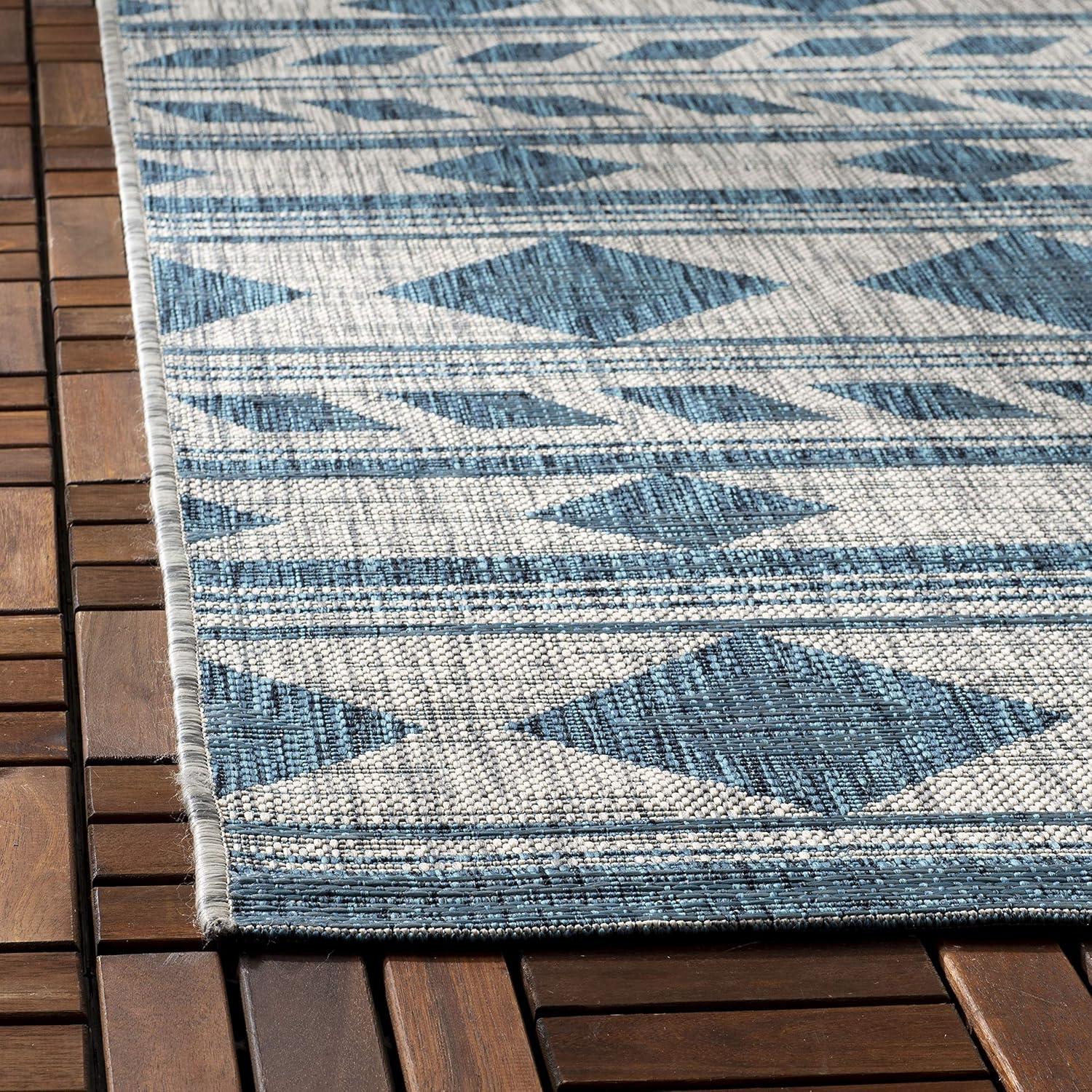 SAFAVIEH Courtyard Allycia Geometric Indoor/Outdoor Area Rug, Grey/Teal, 9' x 12'
