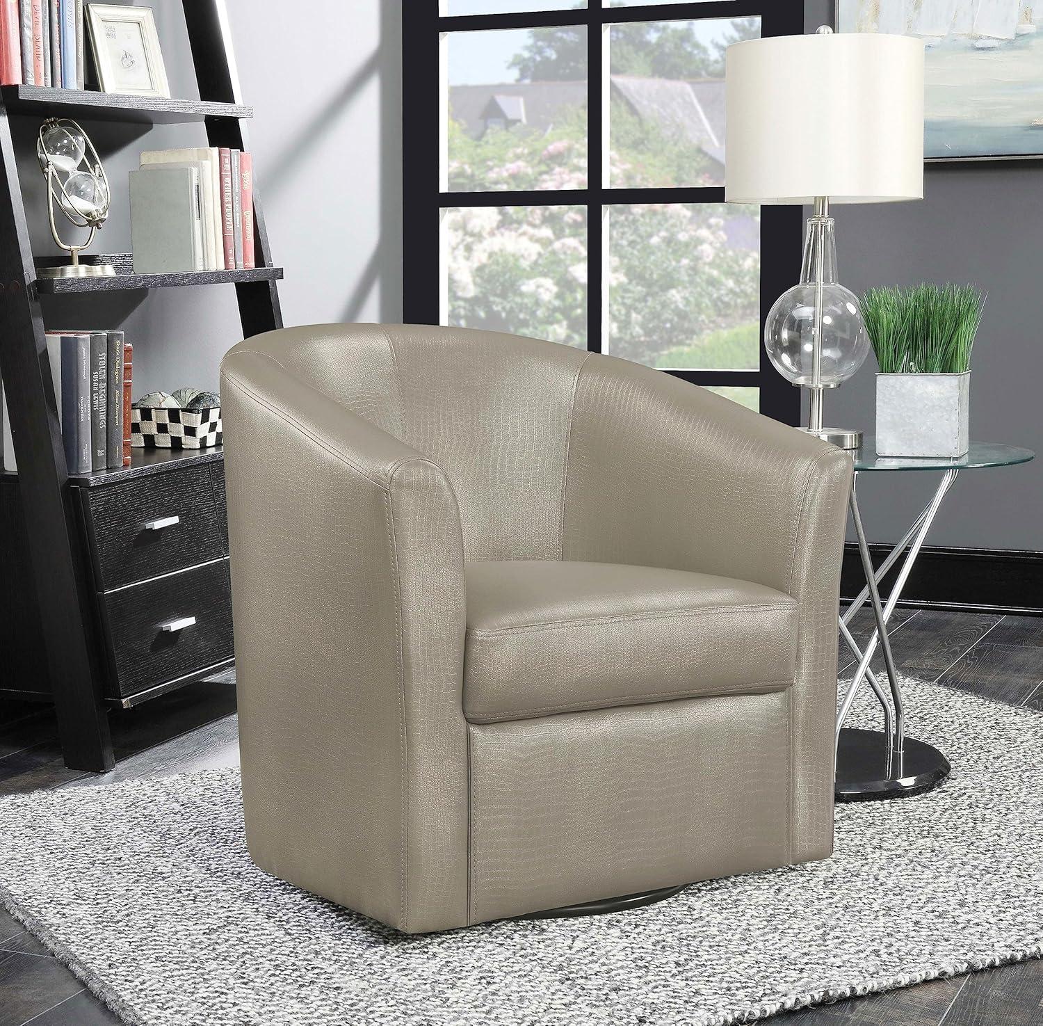 Coaster Contemporary Faux Leather Swivel Accent Chair in Gray