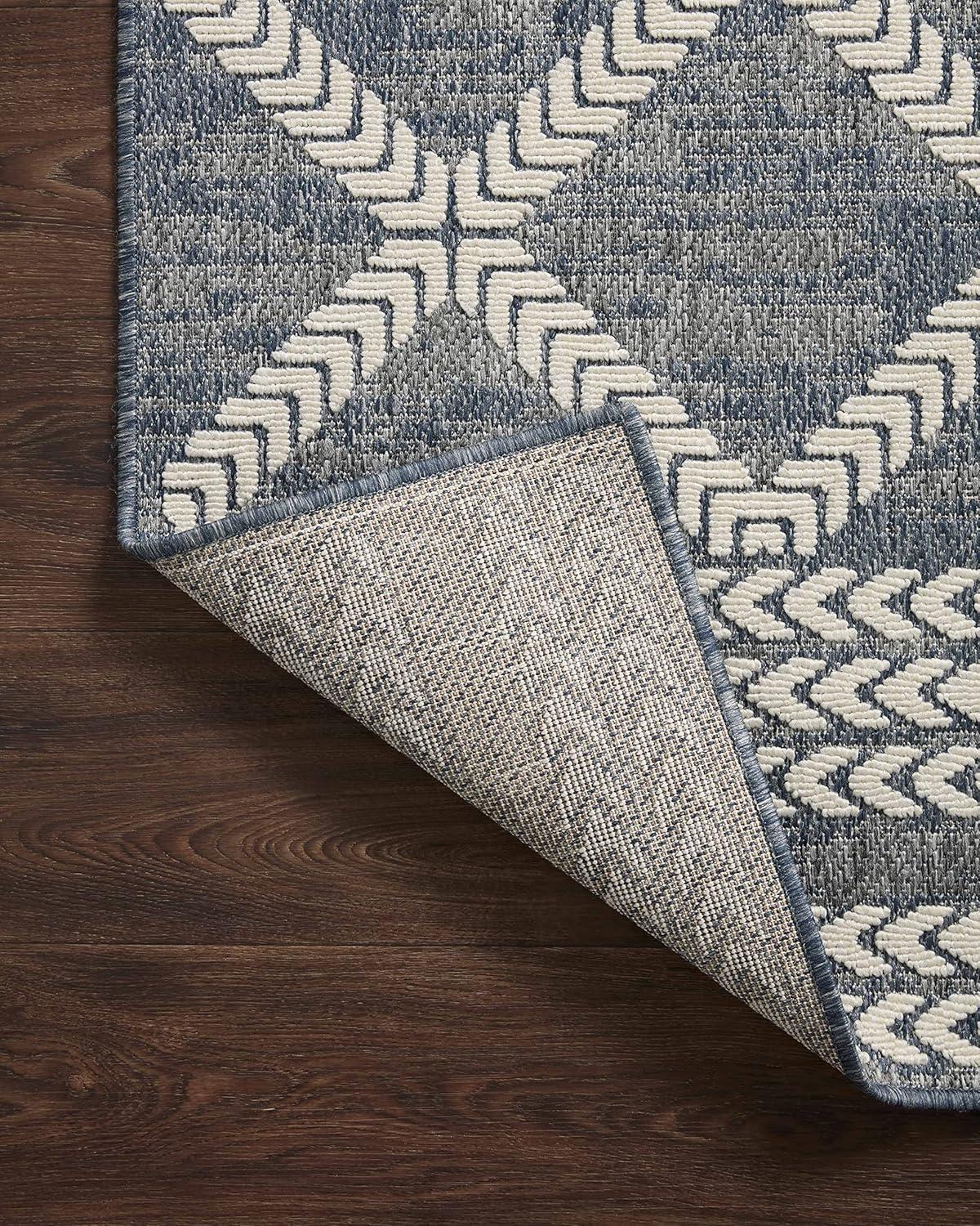 Denim & Ivory Geometric Washable Rectangular Rug