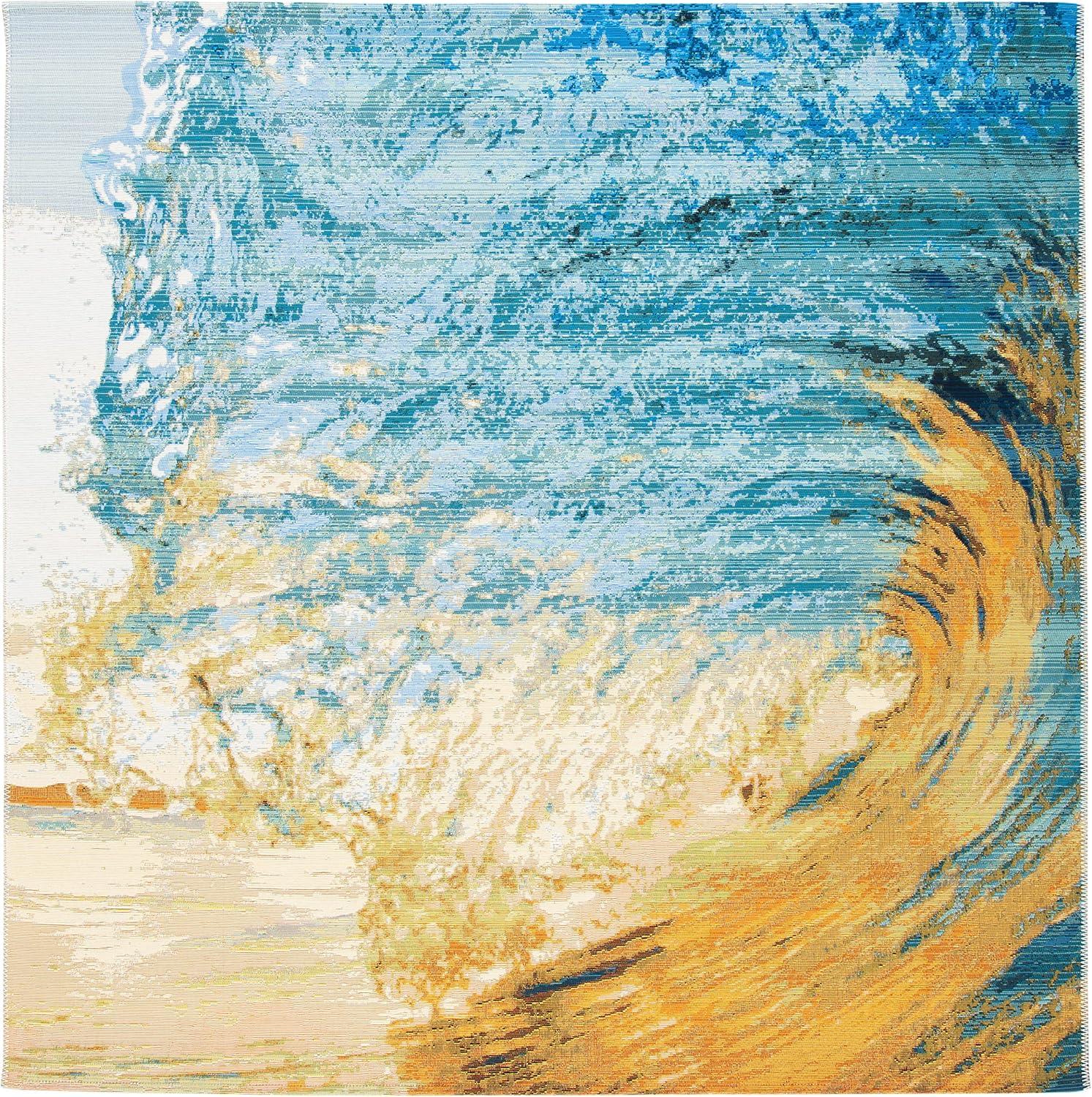 Barbados BAR510 Power Loomed Indoor/Outdoor Area Rug - Blue/Gold - 6'6"x6'6" - Safavieh.