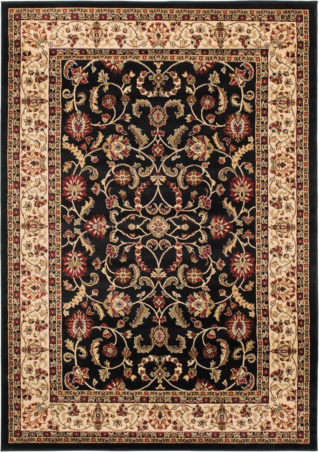 Keshan Black and Beige Synthetic Rectangular Area Rug