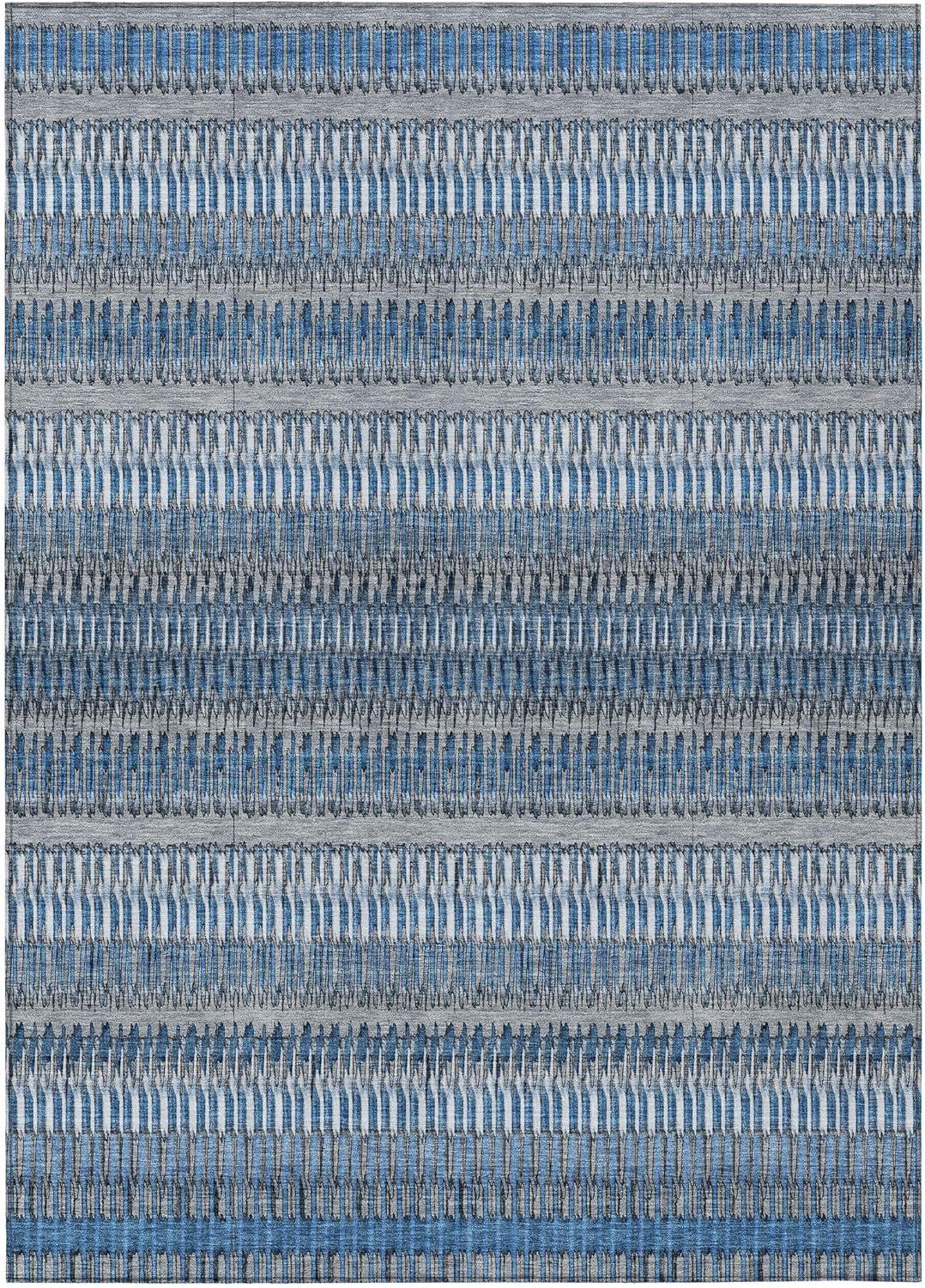 Blue and Gray Synthetic Flat Woven Reversible Rug, 3' x 5'