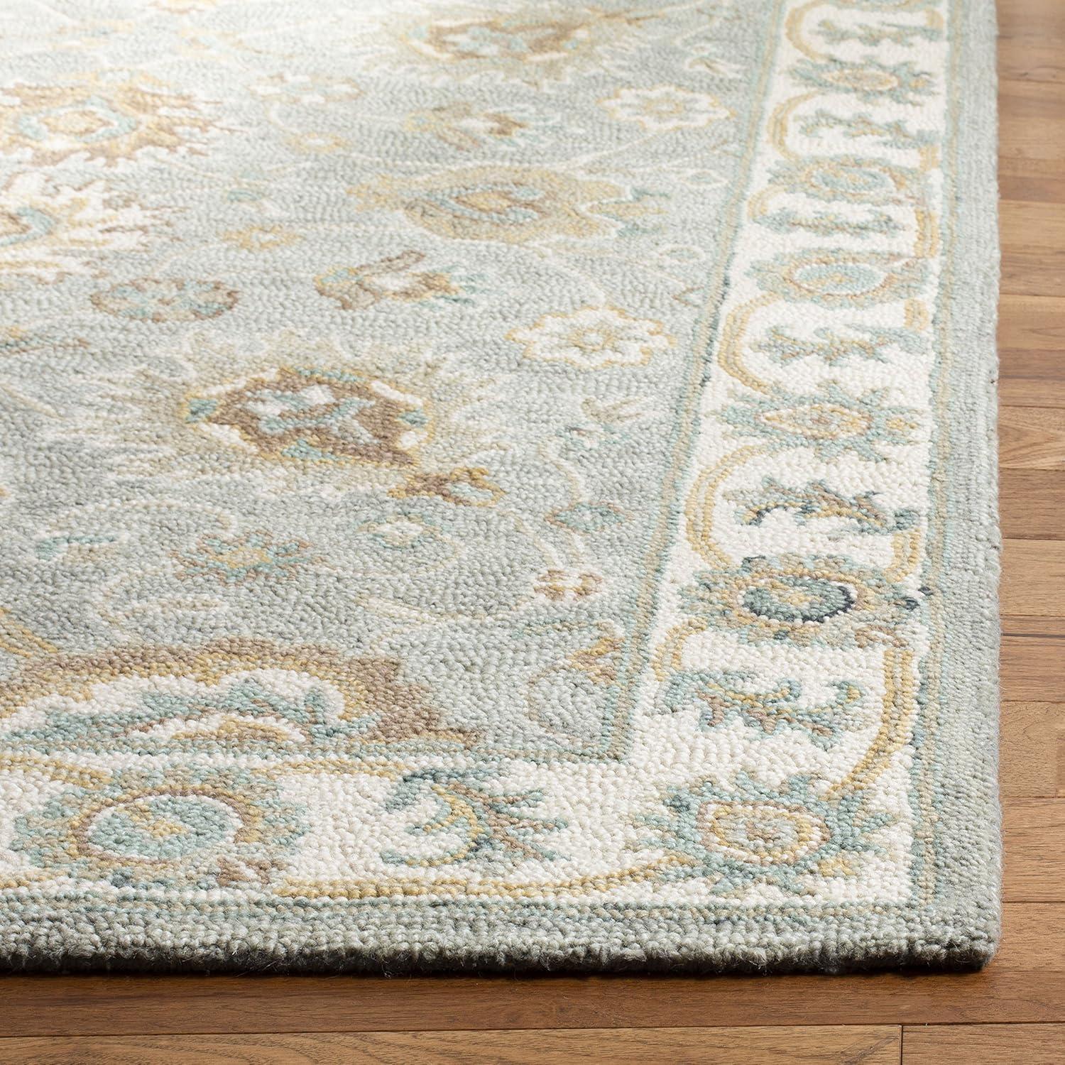 SAFAVIEH Blossom Fletcher Floral Bordered Wool Area Rug, Aqua/Ivory, 5' x 8'