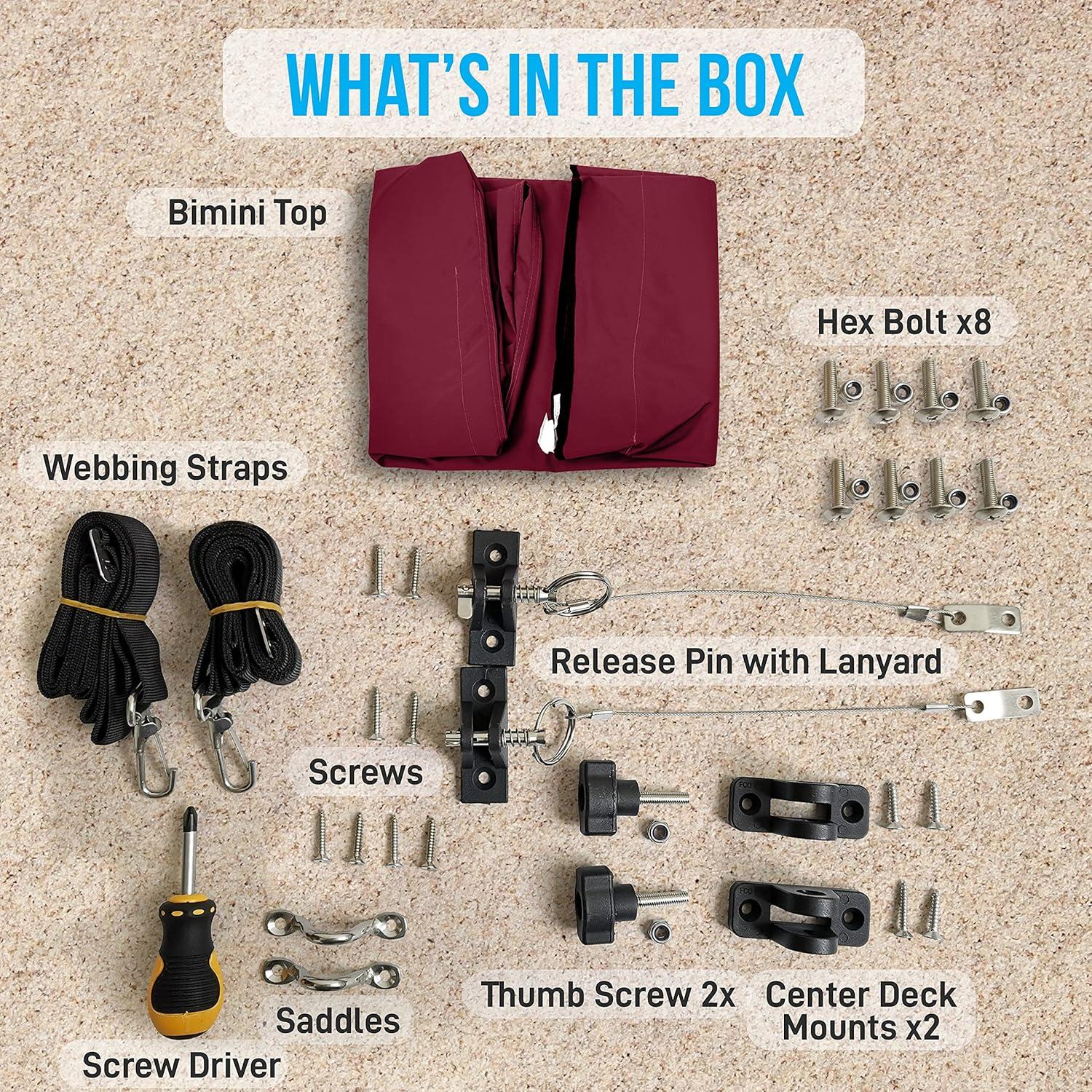 SereneLife 3 Bow Bimini Top - 2 Straps And 2 Rear Support Poles With Marine-Grade 600D Polyester Canvas (Gray) | Wayfair