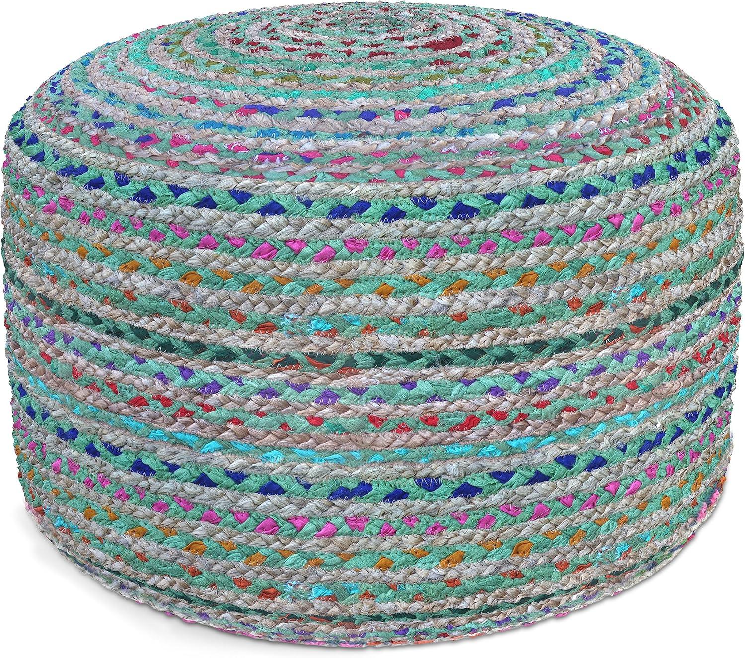 Simpli Home Margo 20"W Cotton and Jute Boho-style Pouf