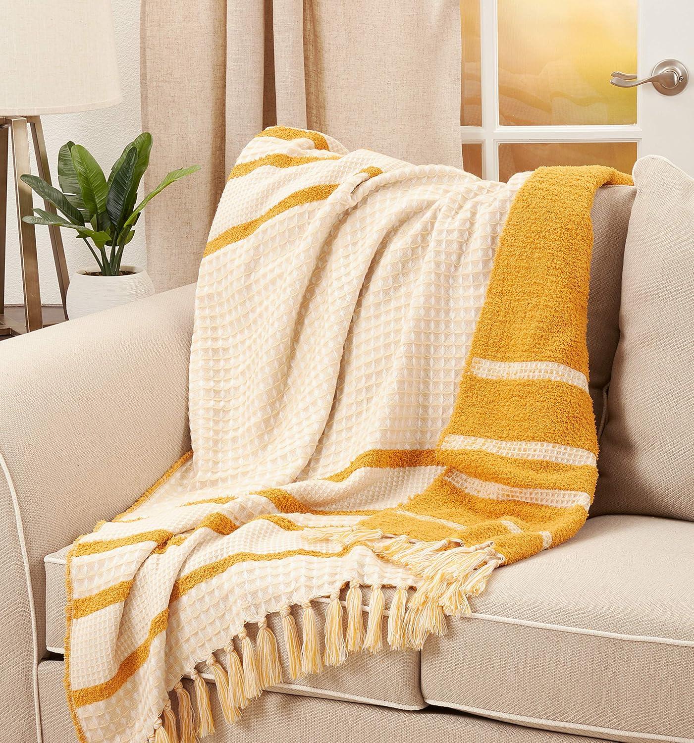 Saro Lifestyle Waffle Weave Reversible Throw Blanket, Navy Blue, 50x60 inches