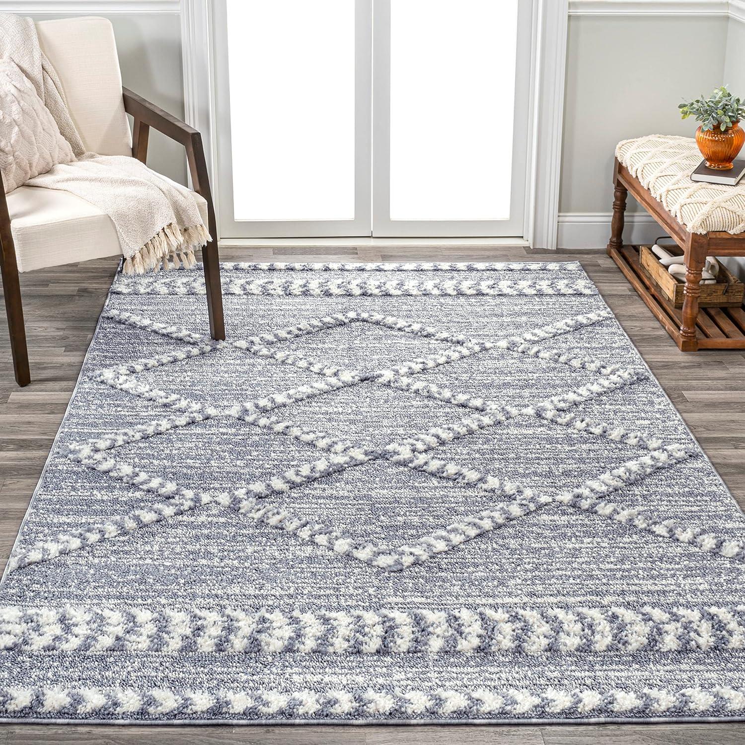 4' x 6' Sofie Moroccan Trellis High-Low Area Rug, Gray/Cream - JONATHAN Y