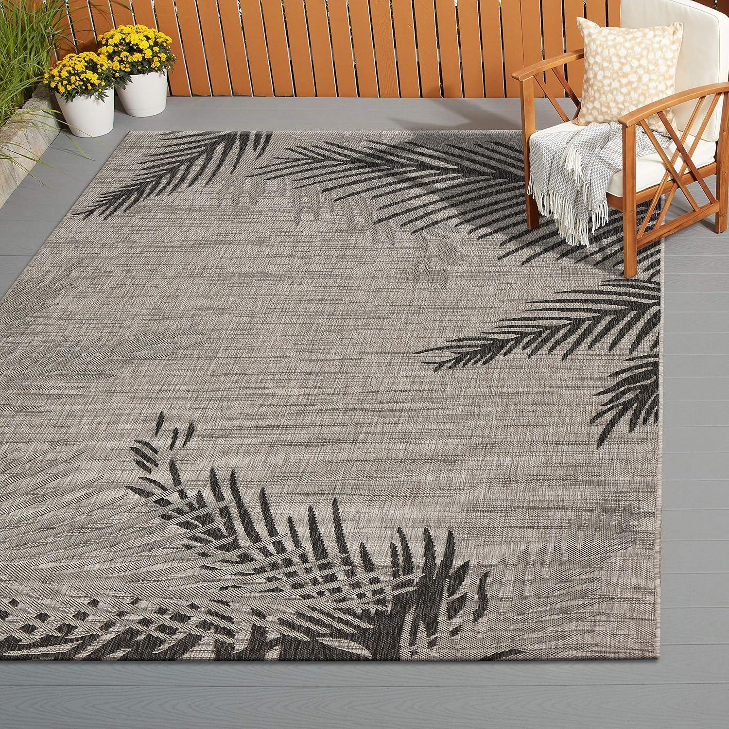 Ox Bay Carmindy 7'9" x 9'5" Black Tropical Palms Indoor/Outdoor Area Rug