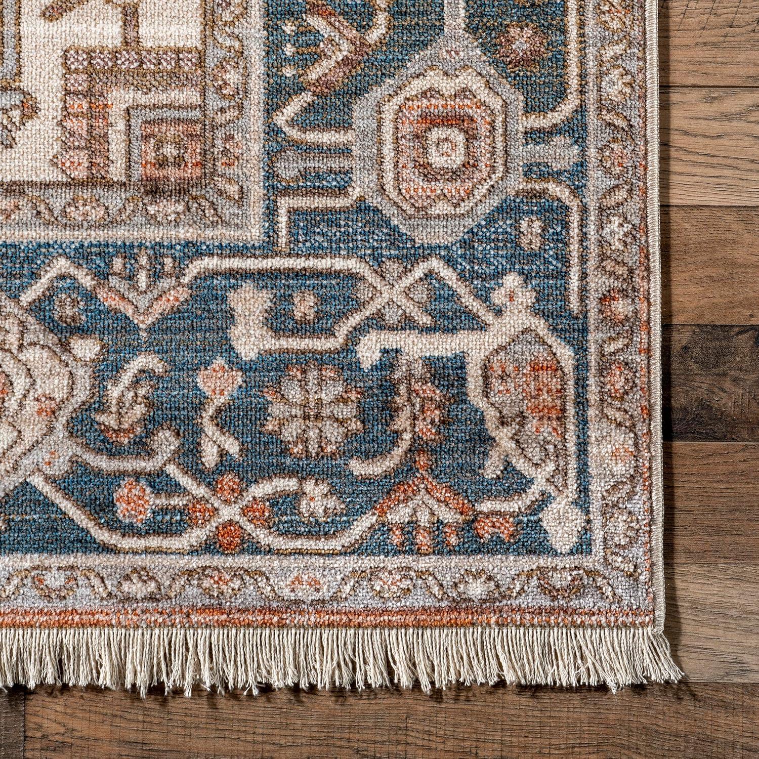 nuLOOM Harriet Vintage Medallion Fringe Area Rug, 8' Square, Blue