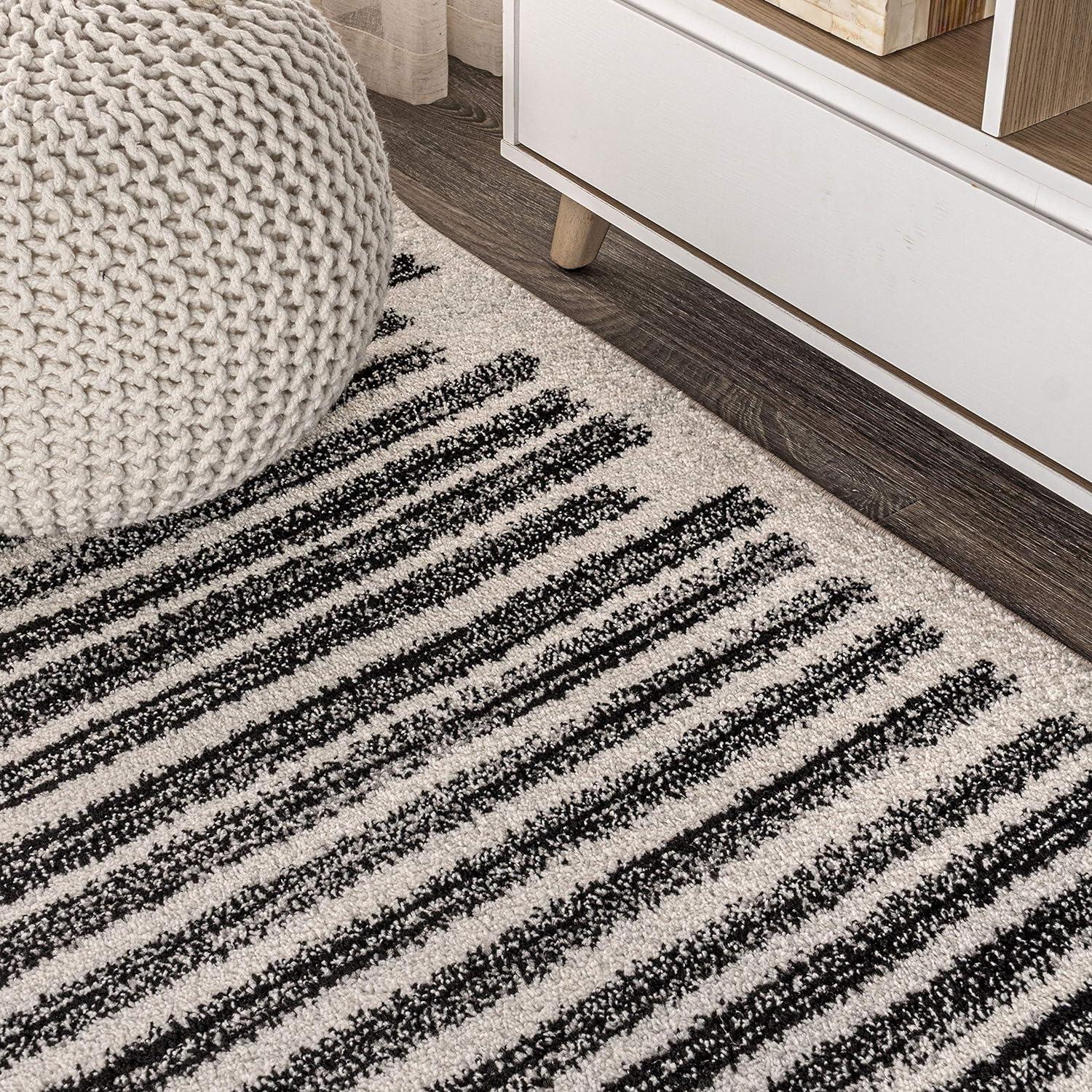 4'x6' Khalil Modern Berber Stripe Area Rug, Cream/Black - JONATHAN Y