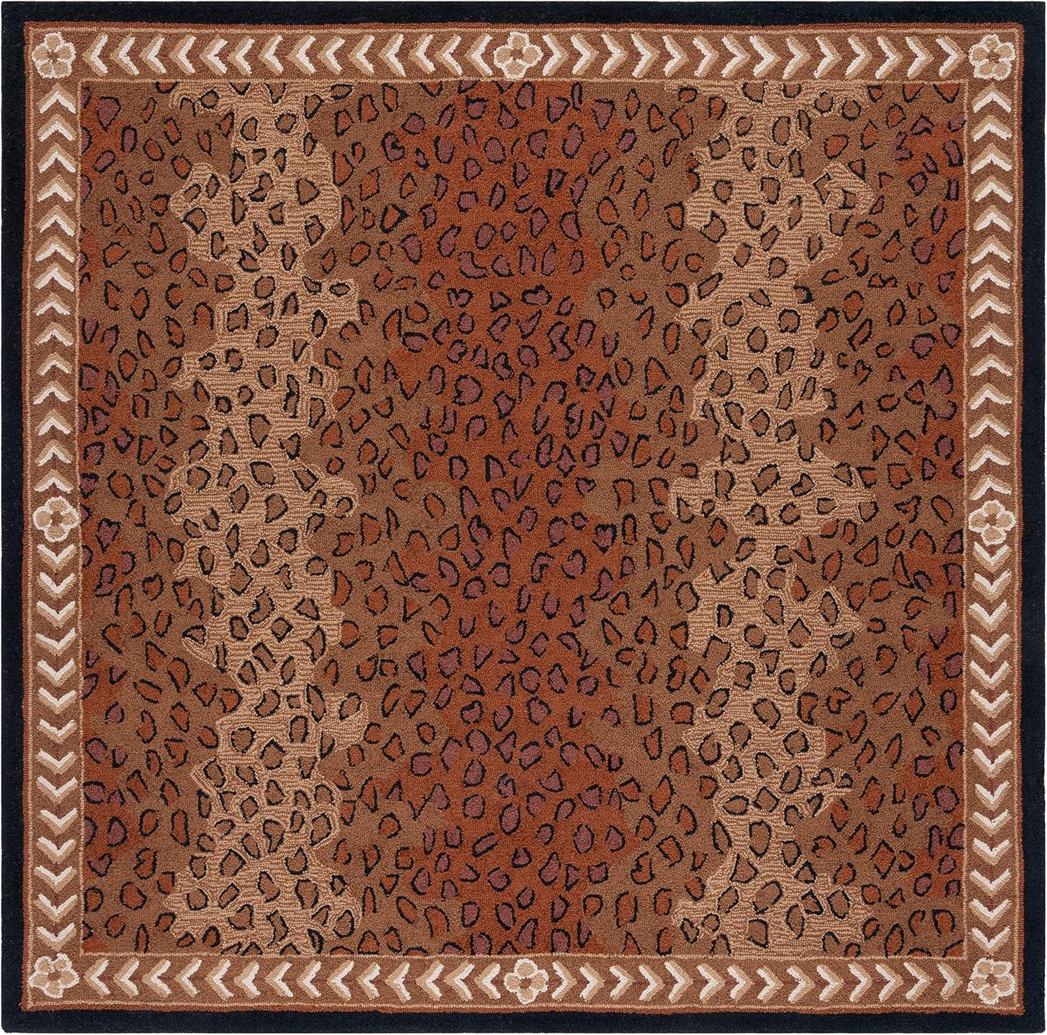 SAFAVIEH Chelsea Doriane Bordered Wool Area Rug, Black/Brown, 3' x 3' Square