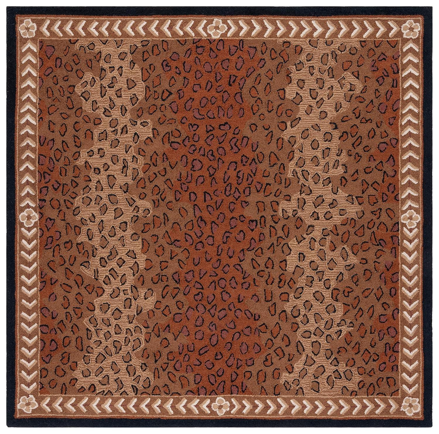 SAFAVIEH Chelsea Doriane Bordered Wool Area Rug, Black/Brown, 3' x 3' Square