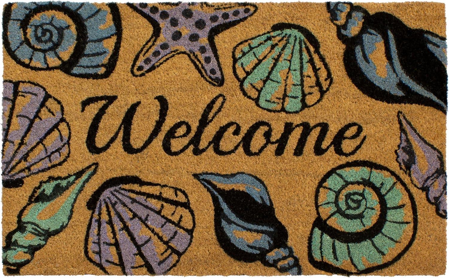 All Weather Seashell Welcome Natural Coir Doormat