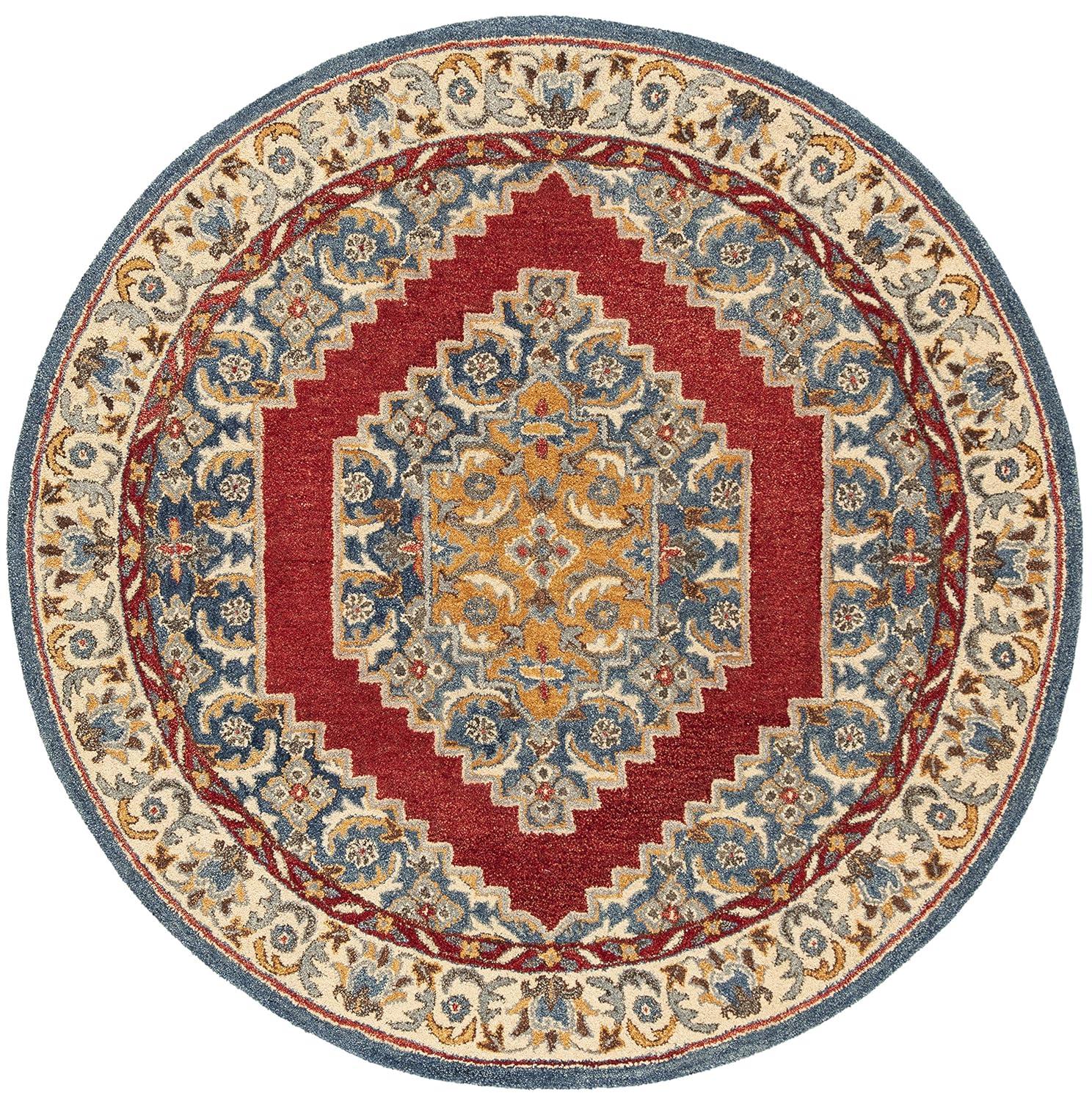Antiquity AT505 Hand Tufted Area Rug - Blue/Red - 6' Round - Safavieh.