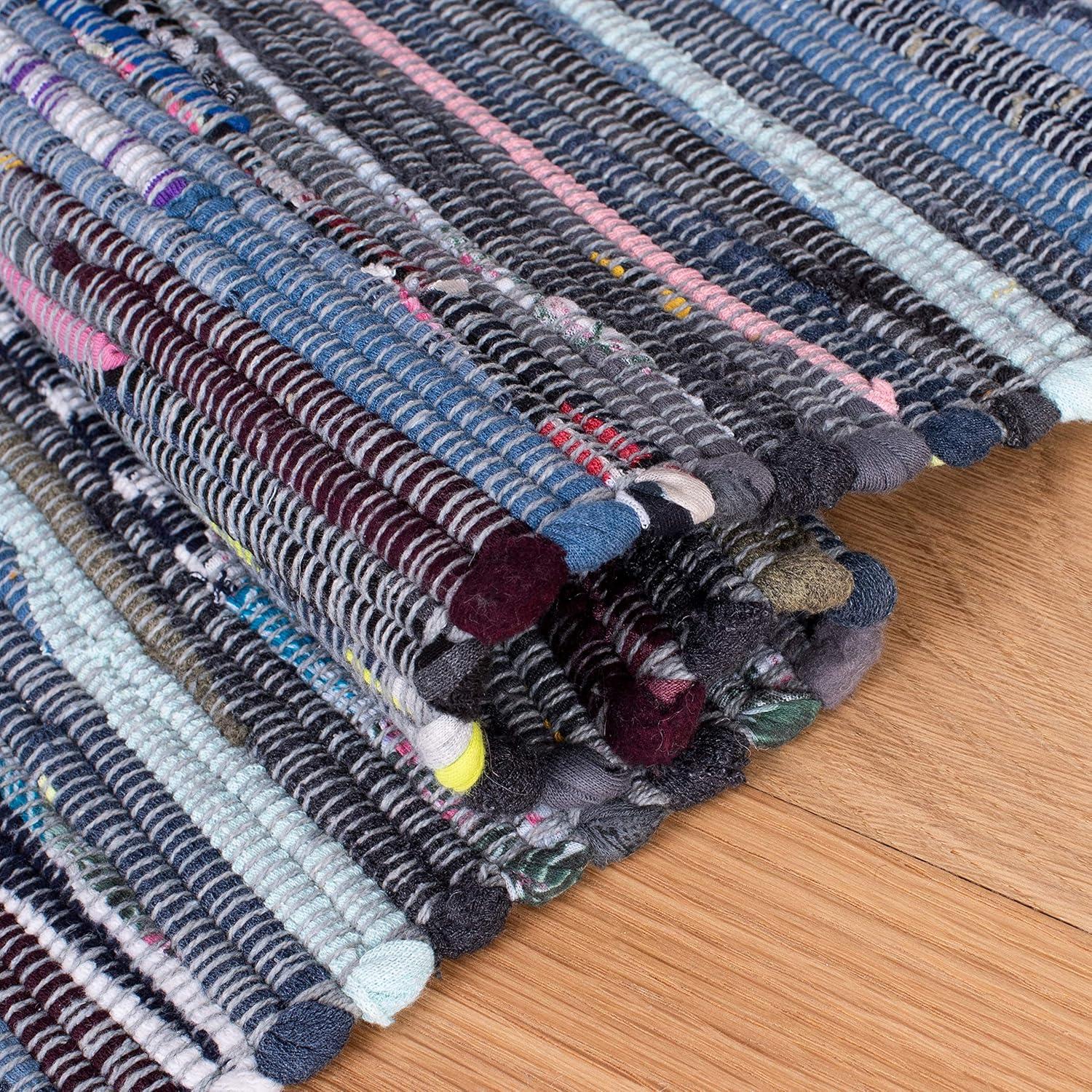 SAFAVIEH Rag Romeo Striped Fringe Cotton Area Rug, Grey/Black, 2' x 3'