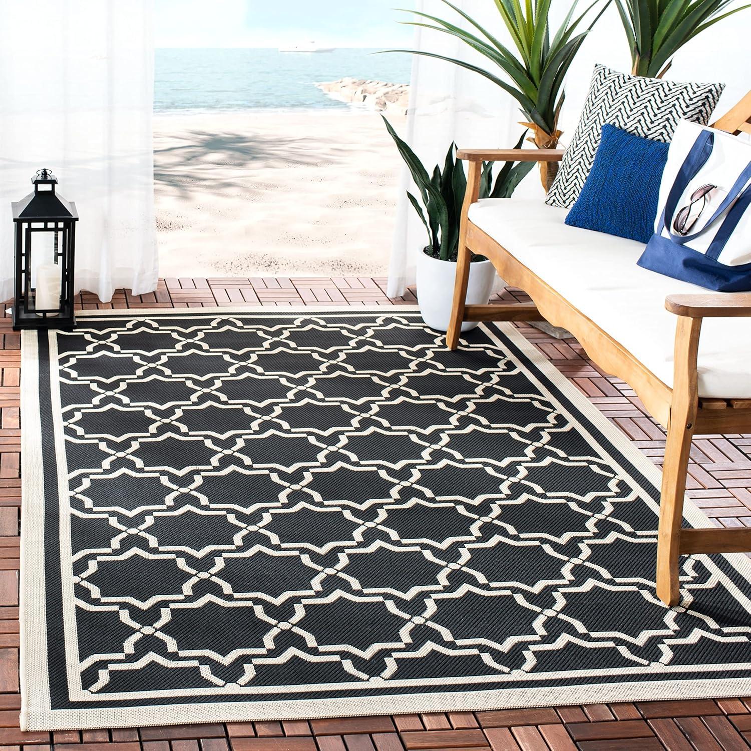 Courtyard CY6916 Power Loomed Indoor and Outdoor Area Rug - Red/Bone - 6'7"x6'7" - Safavieh