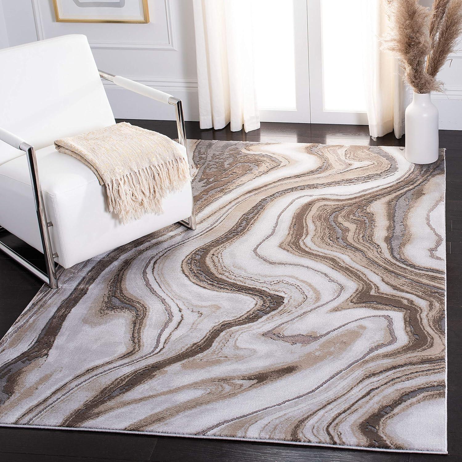 Gold and Grey Abstract Rectangular Area Rug