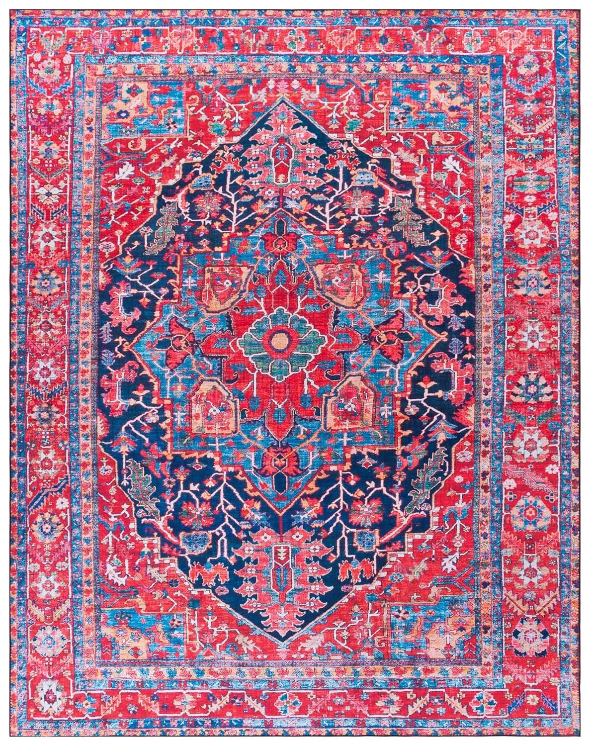 SAFAVIEH Tucson Lennart Traditional Machine Washable Area Rug, 9' x 12', Navy/Red