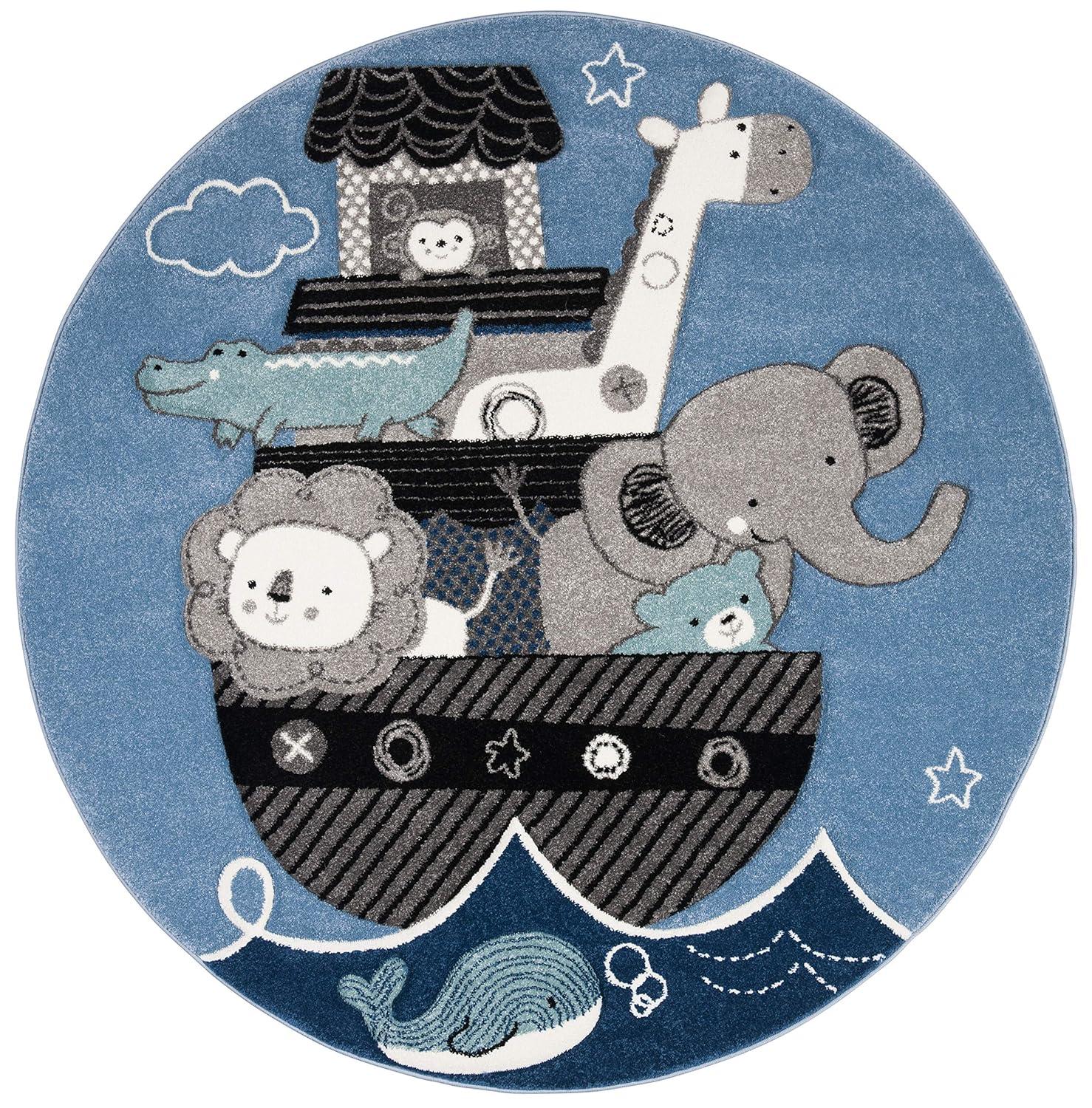 Carousel Kids CRK121 Power Loomed Area Rug - Blue/Grey - 5'3" round - Safavieh.