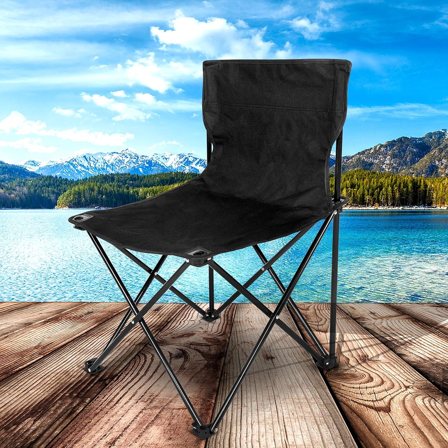EUROCO Portable Folding Camping Chair Large Oxford Cloth Stool with Carry Bag and Collapsible Anti-Slip Padded for Beach, Hiking, Fishing, Gardening, Picnic, Black