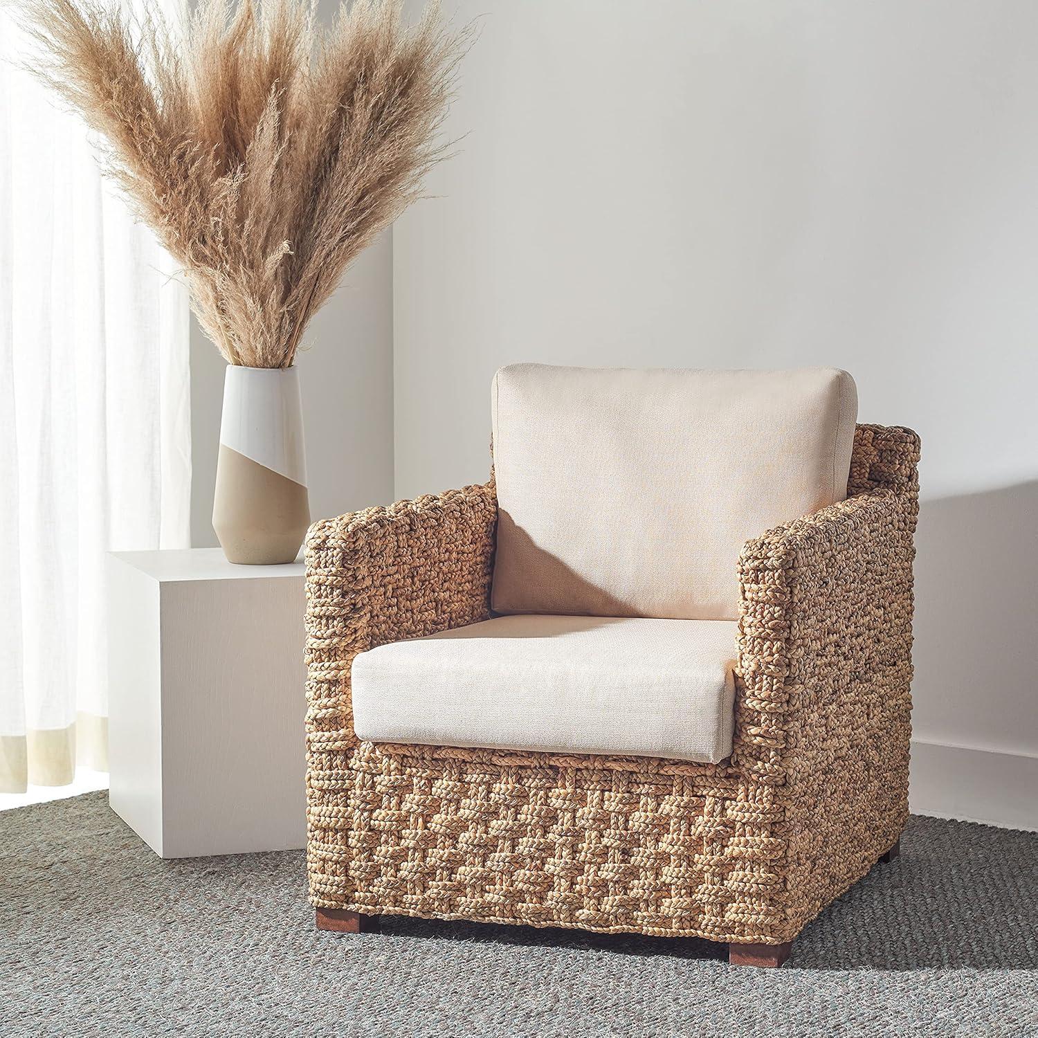 Gregory Beige Water Hyacinth Accent Chair with Cushions