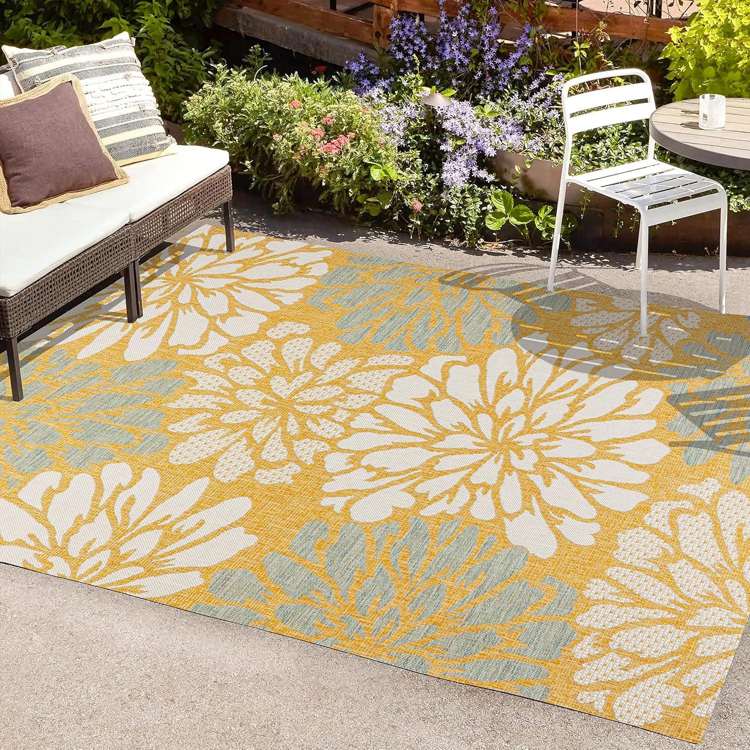 Zinnia Modern Floral Textured Weave Indoor/Outdoor Area Rug - JONATHAN Y