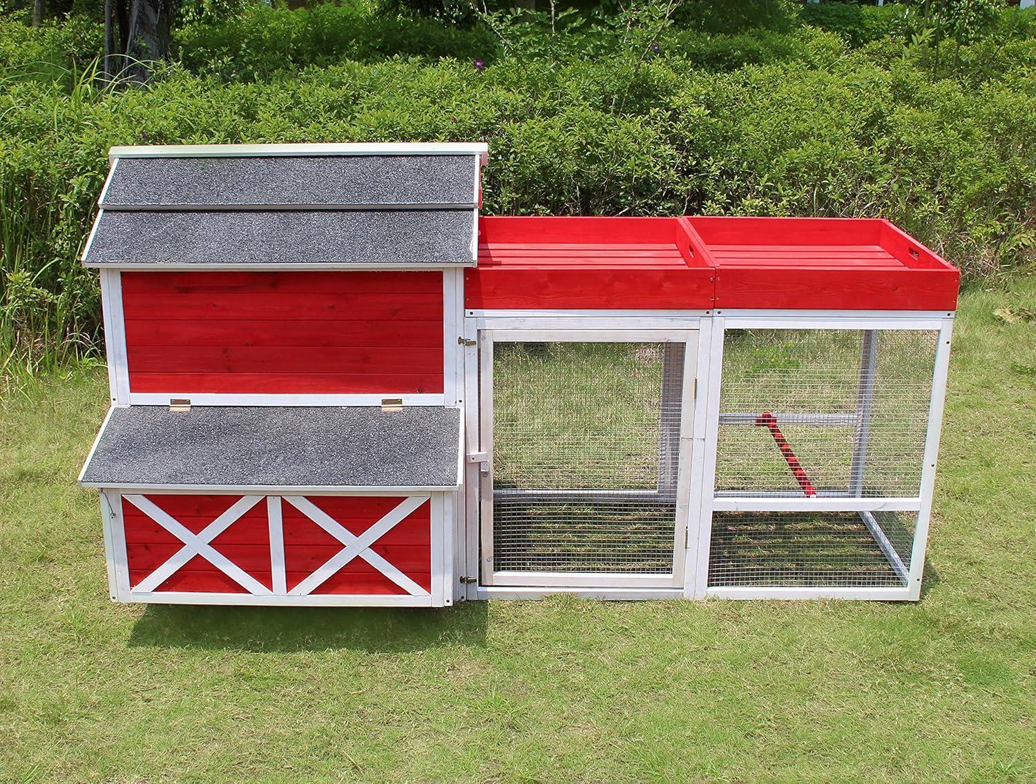 Barn Chicken Coop with Roof Top Planter, Red