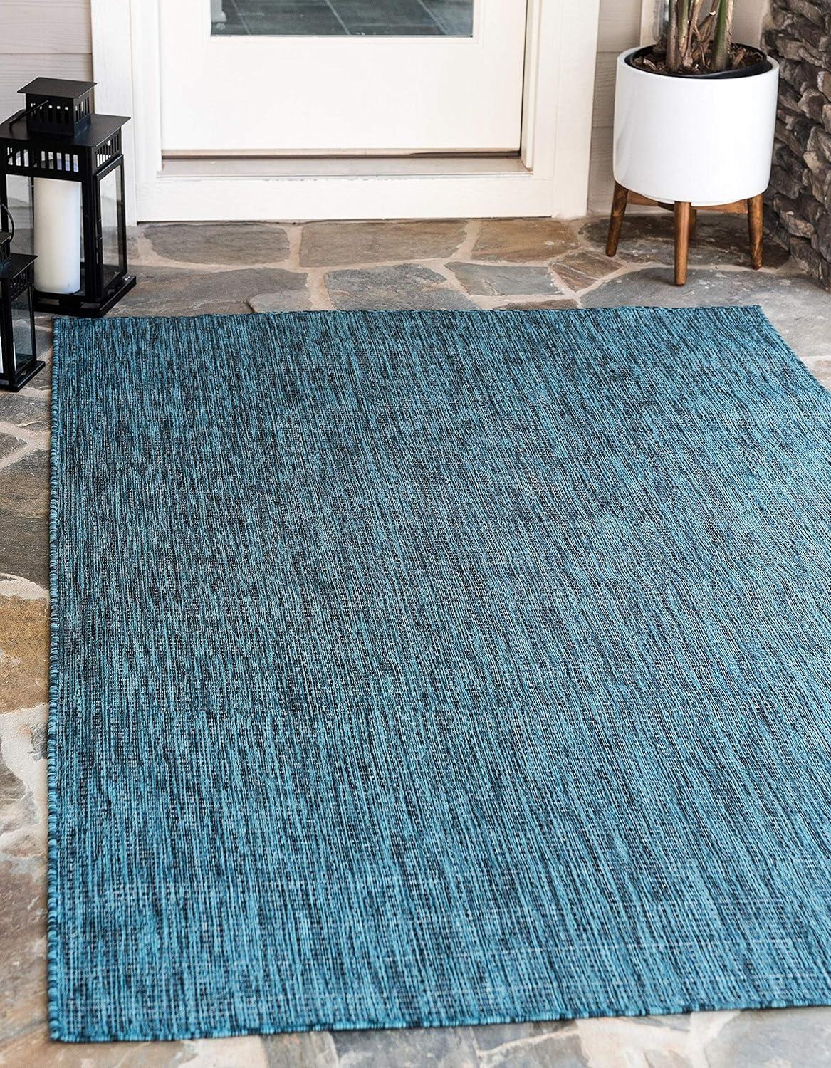Unique Loom 7' 0 x 10' 0 Rectangle Indoor/Outdoor Solid Teal Area Rug